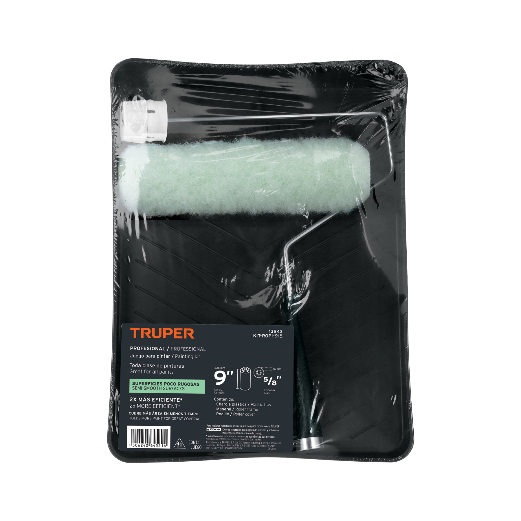 Kit de rodillo para pintar, 9" (maneral, charola y felpa) TRUPER