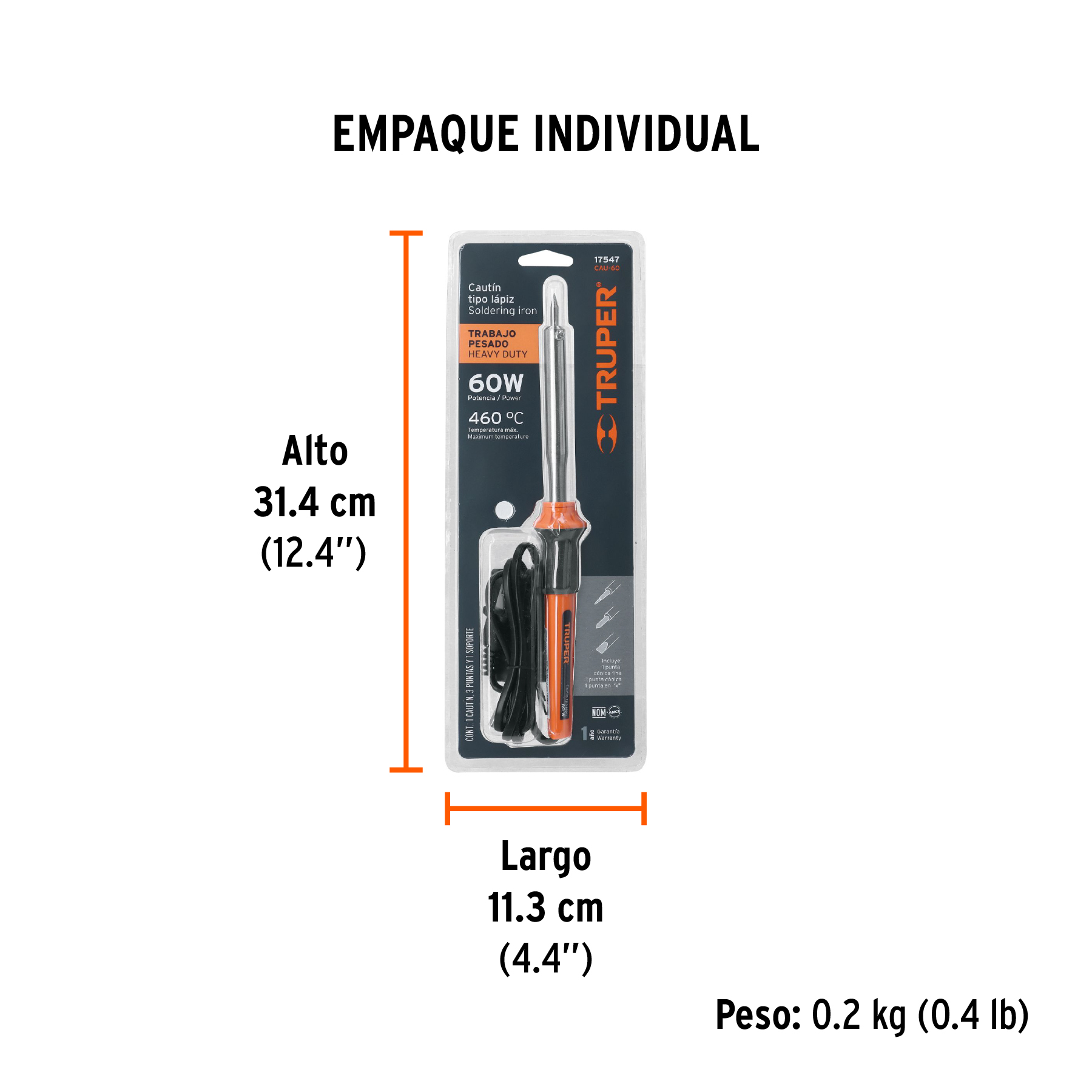 Cautín 60 W tipo lápiz para trabajo pesado, TRUPER TRUPER