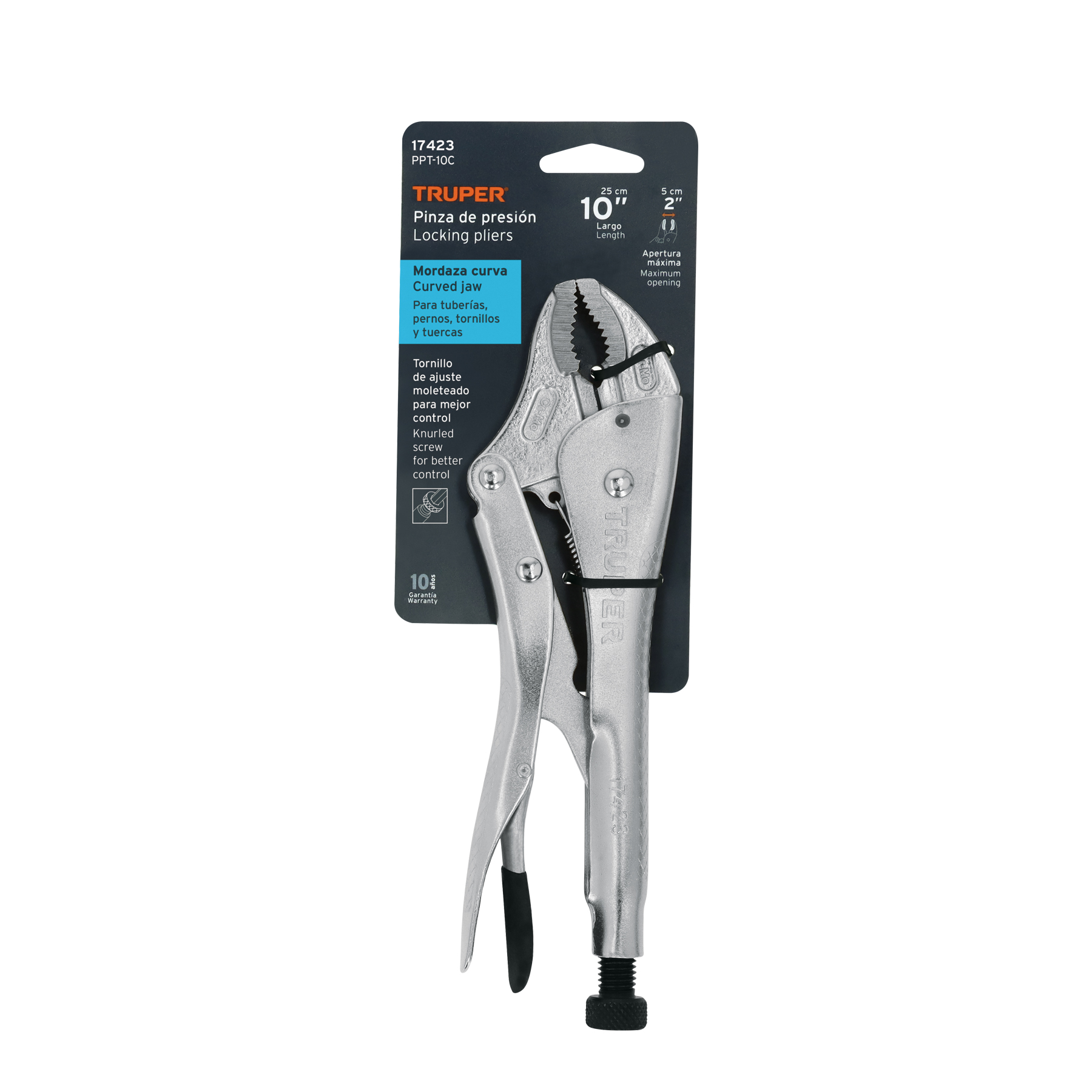 Pinza de presión 10" mordaza curva, TRUPER TRUPER