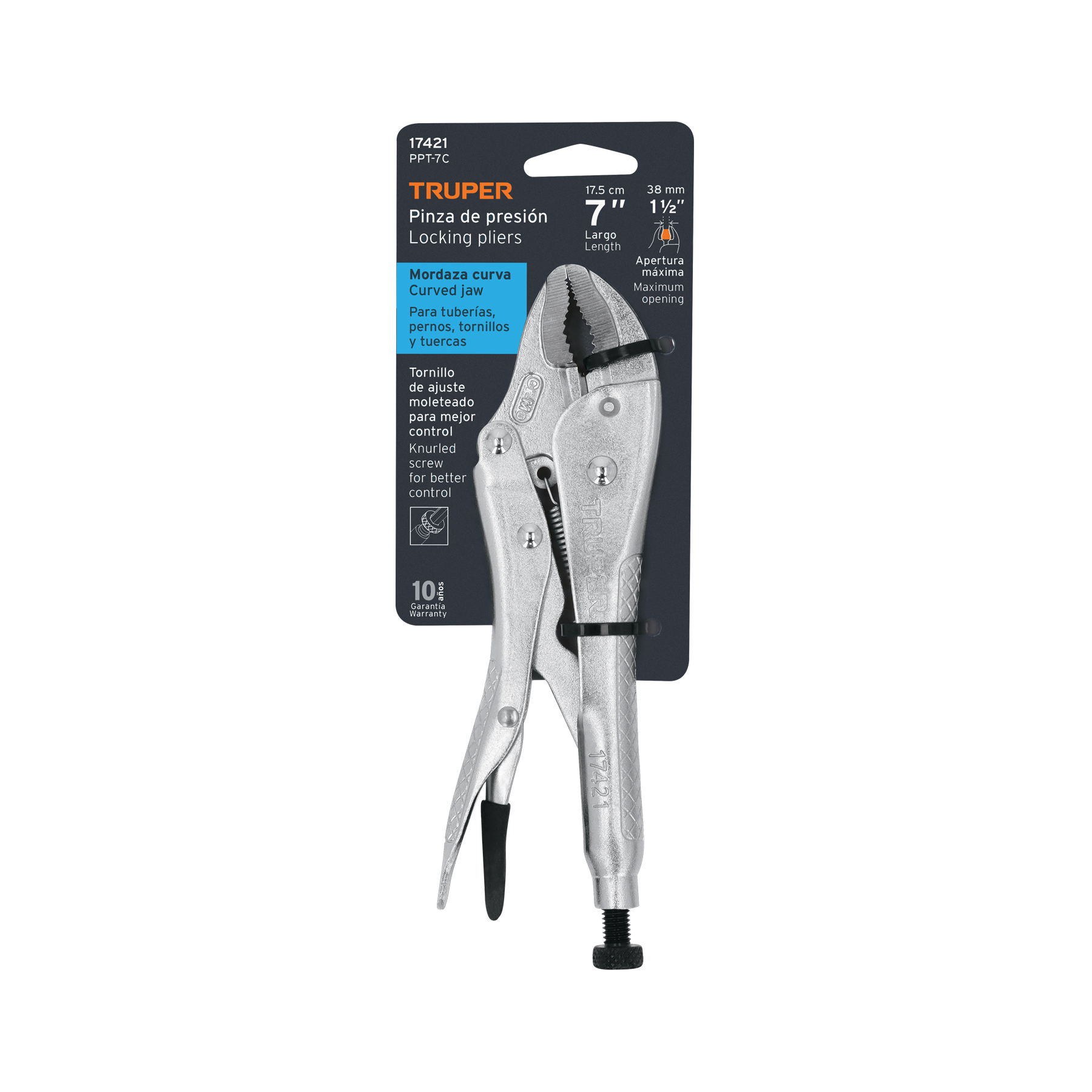 Pinza de presión 7" mordaza curva, TRUPER TRUPER
