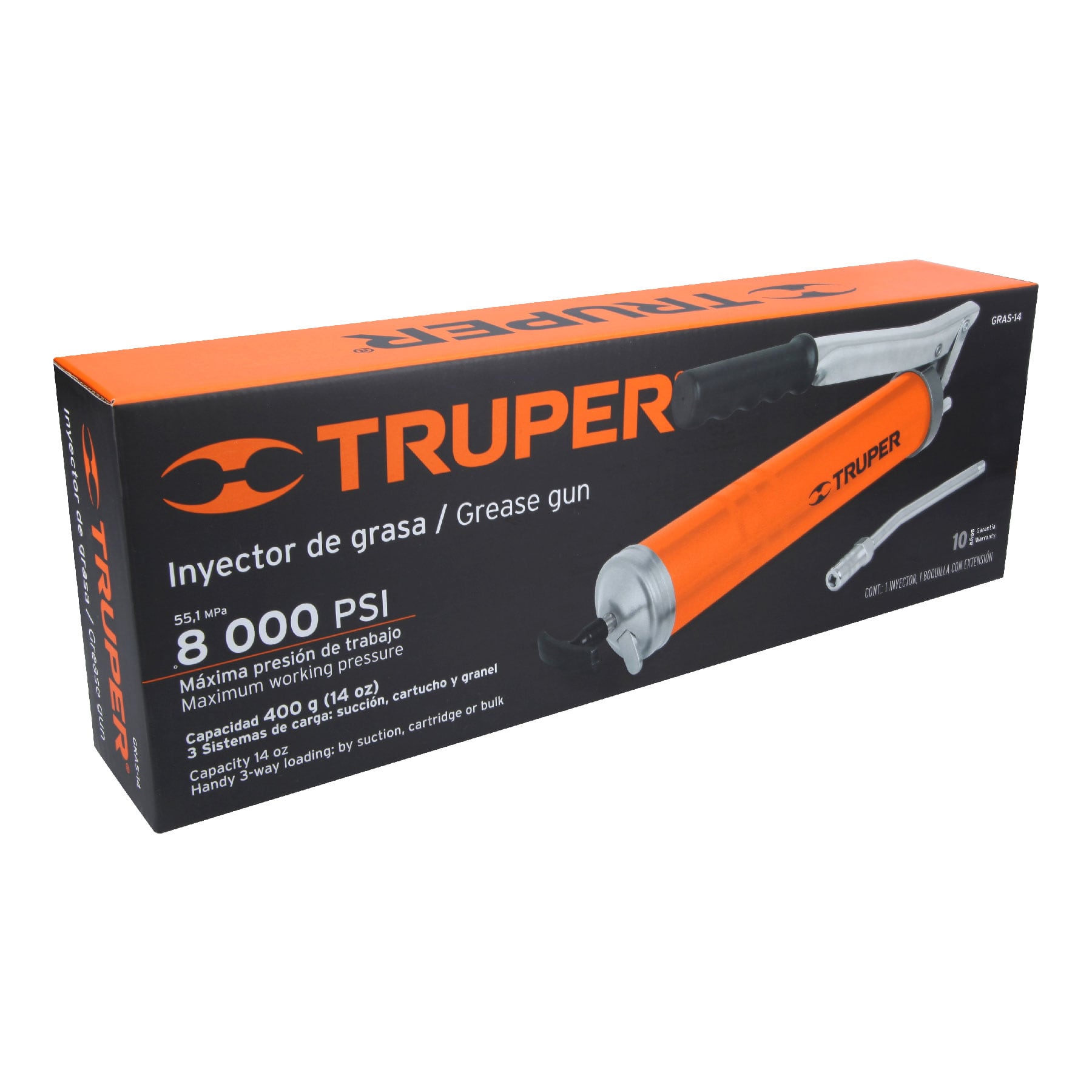 Inyectora de grasa 14 oz, 8000 PSI con grip antiderrapante TRUPER