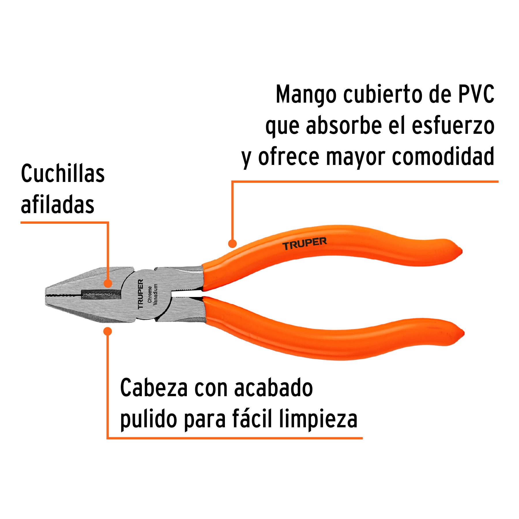 Pinza para electricista 6" mango de PVC, TRUPER TRUPER