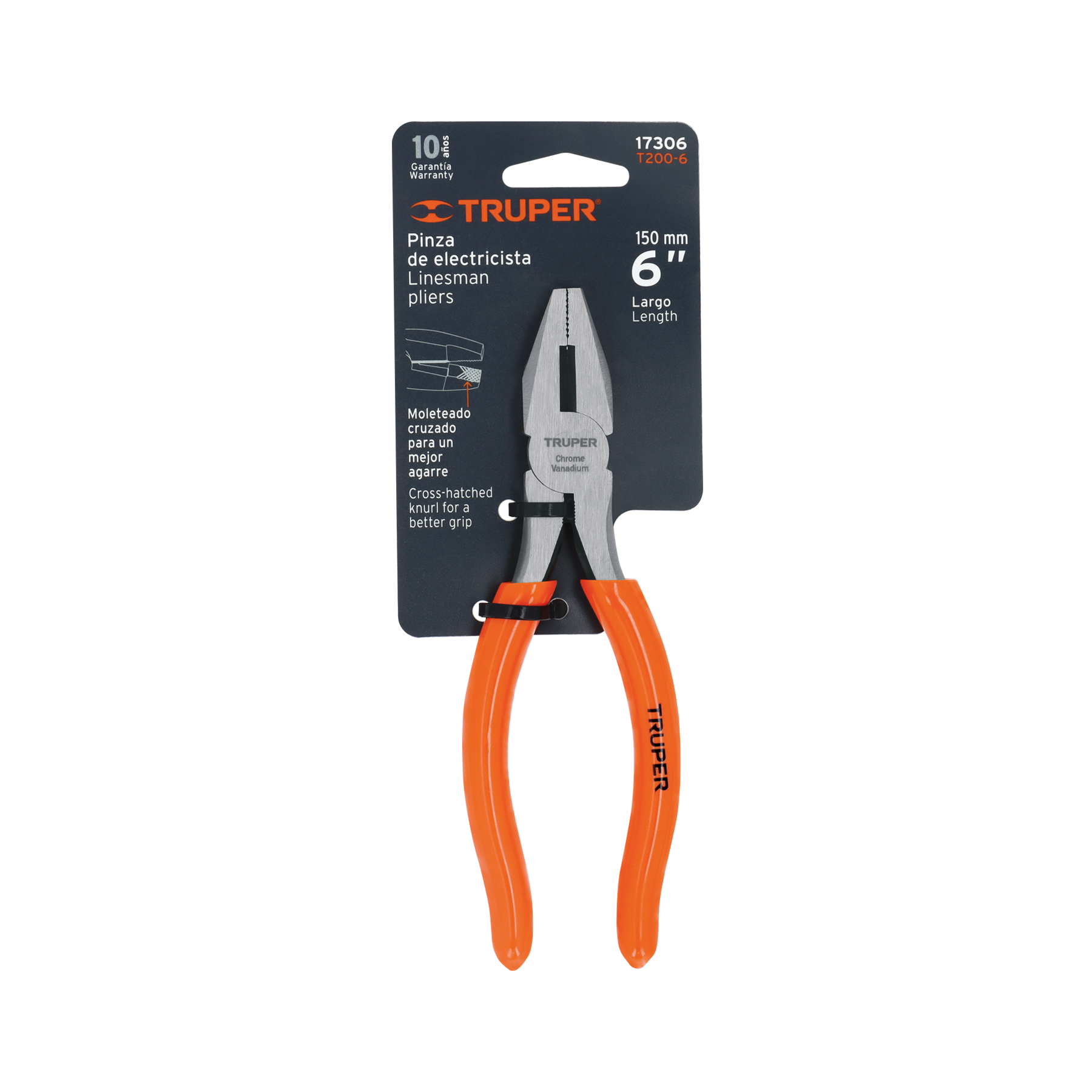 Pinza para electricista 6" mango de PVC, TRUPER TRUPER