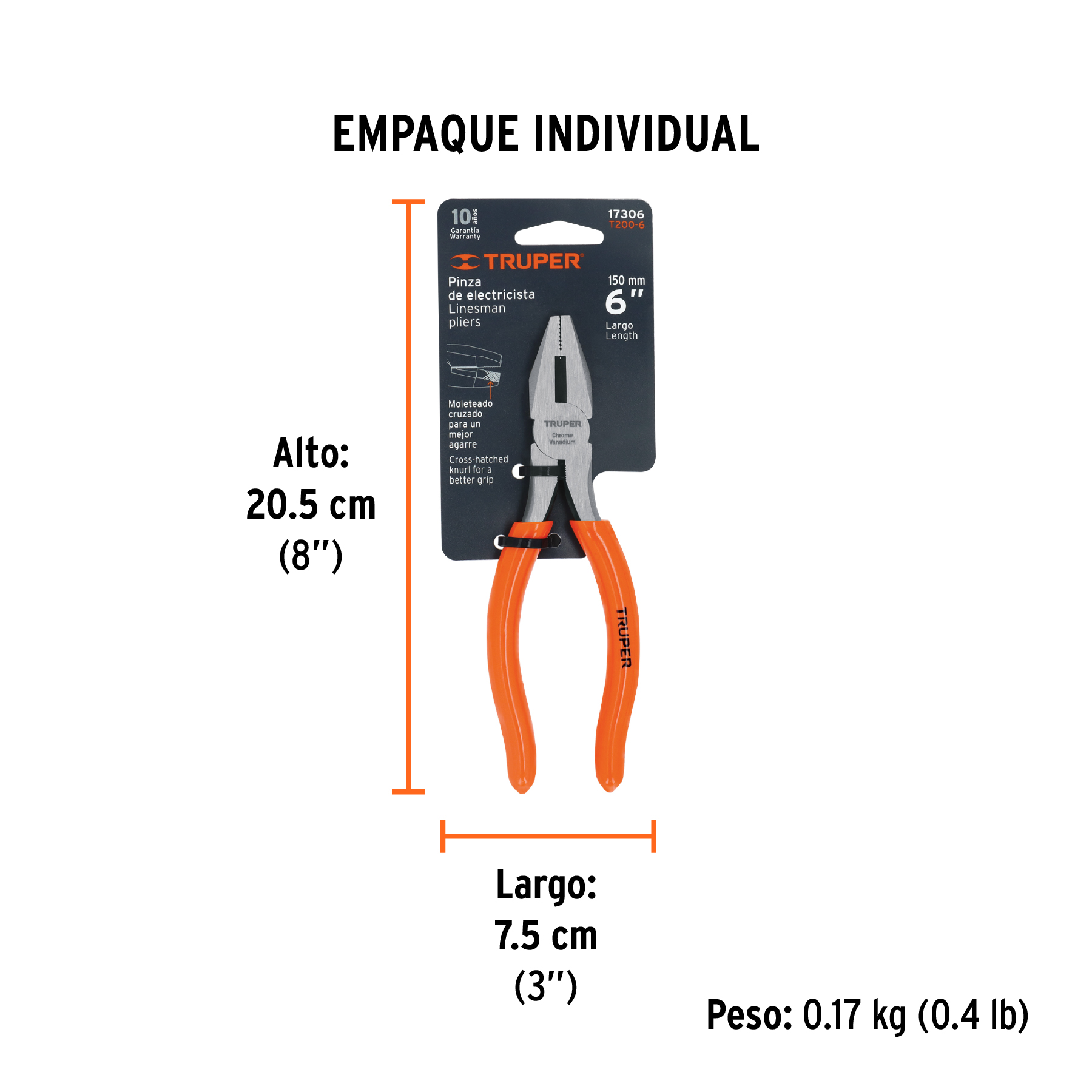 Pinza para electricista 6" mango de PVC, TRUPER TRUPER