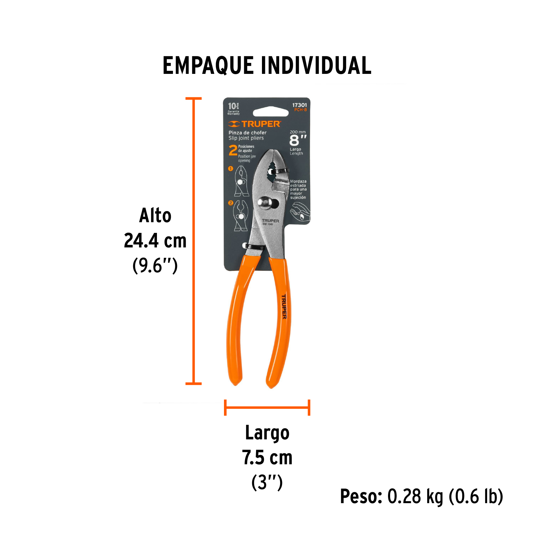 Pinza de chofer 8" mango de PVC, TRUPER TRUPER