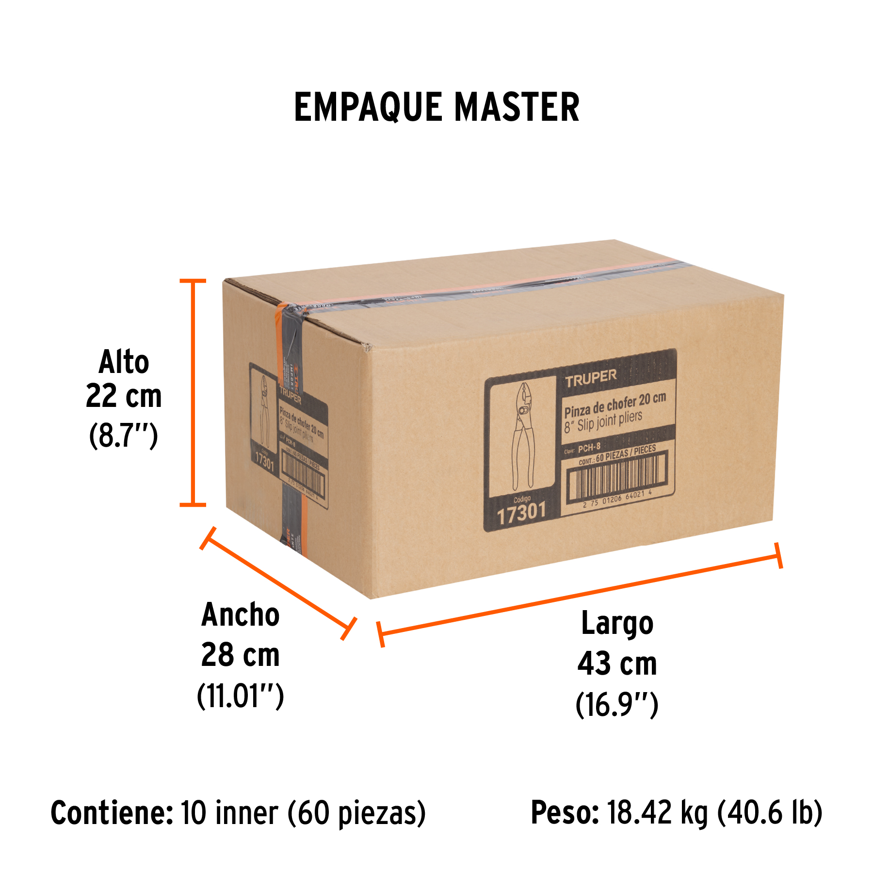 Pinza de chofer 8" mango de PVC, TRUPER TRUPER