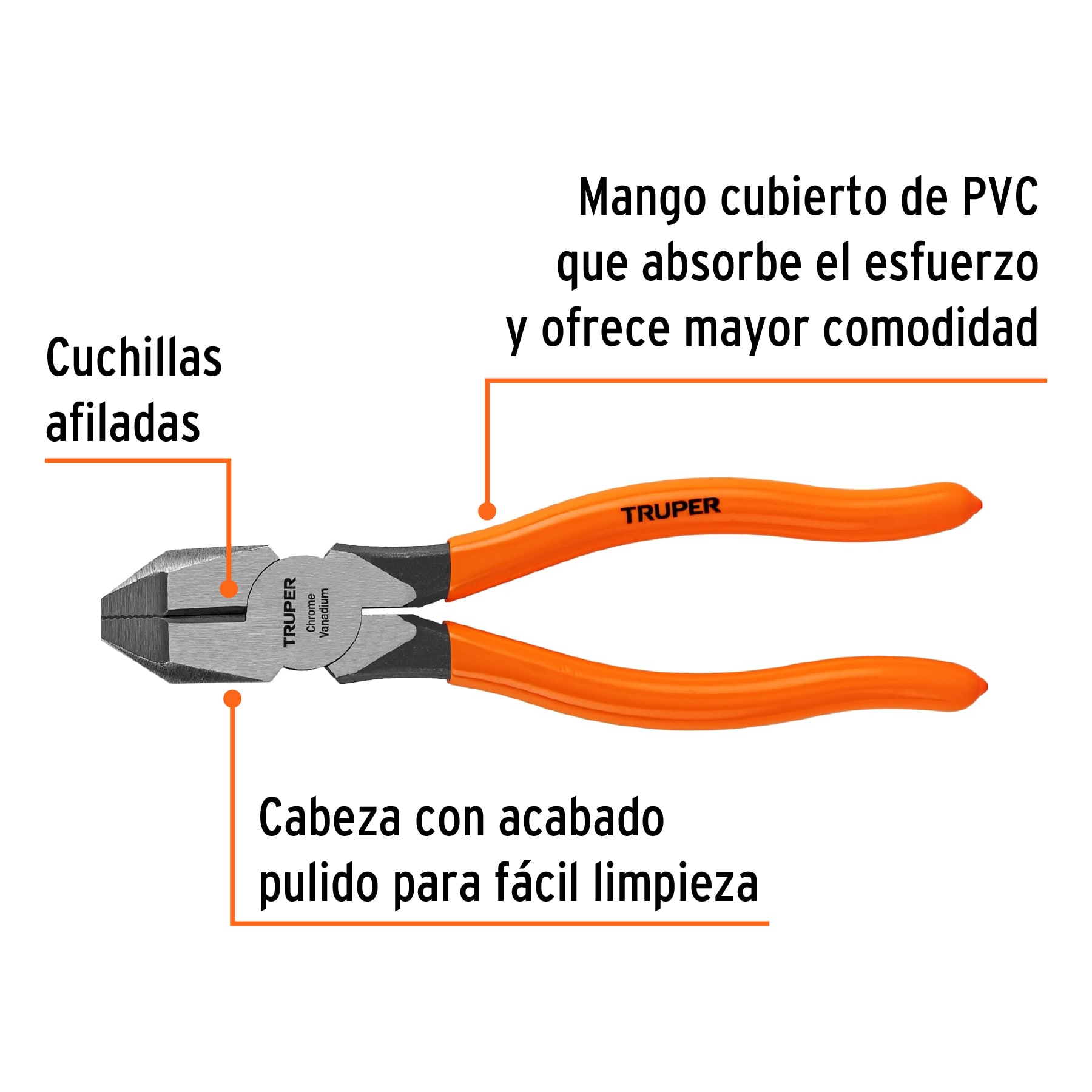 Pinza para electricista 7" uso rudo, mango PVC, TRUPER TRUPER