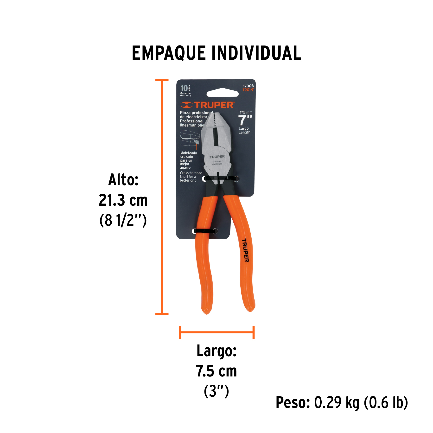 Pinza para electricista 7" uso rudo, mango PVC, TRUPER TRUPER