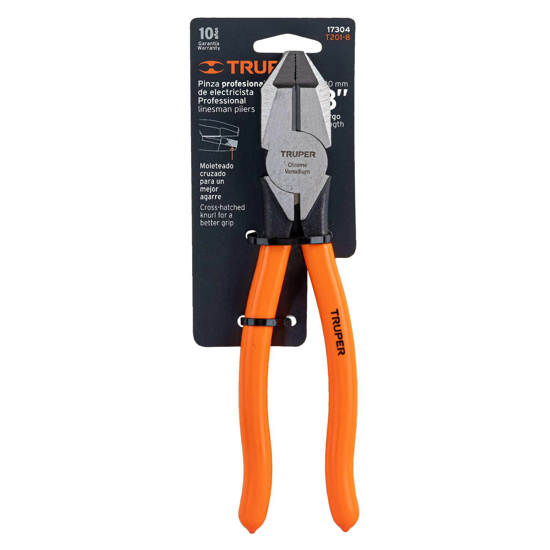 Pinza para electricista 8" uso rudo, mango PVC, TRUPER TRUPER