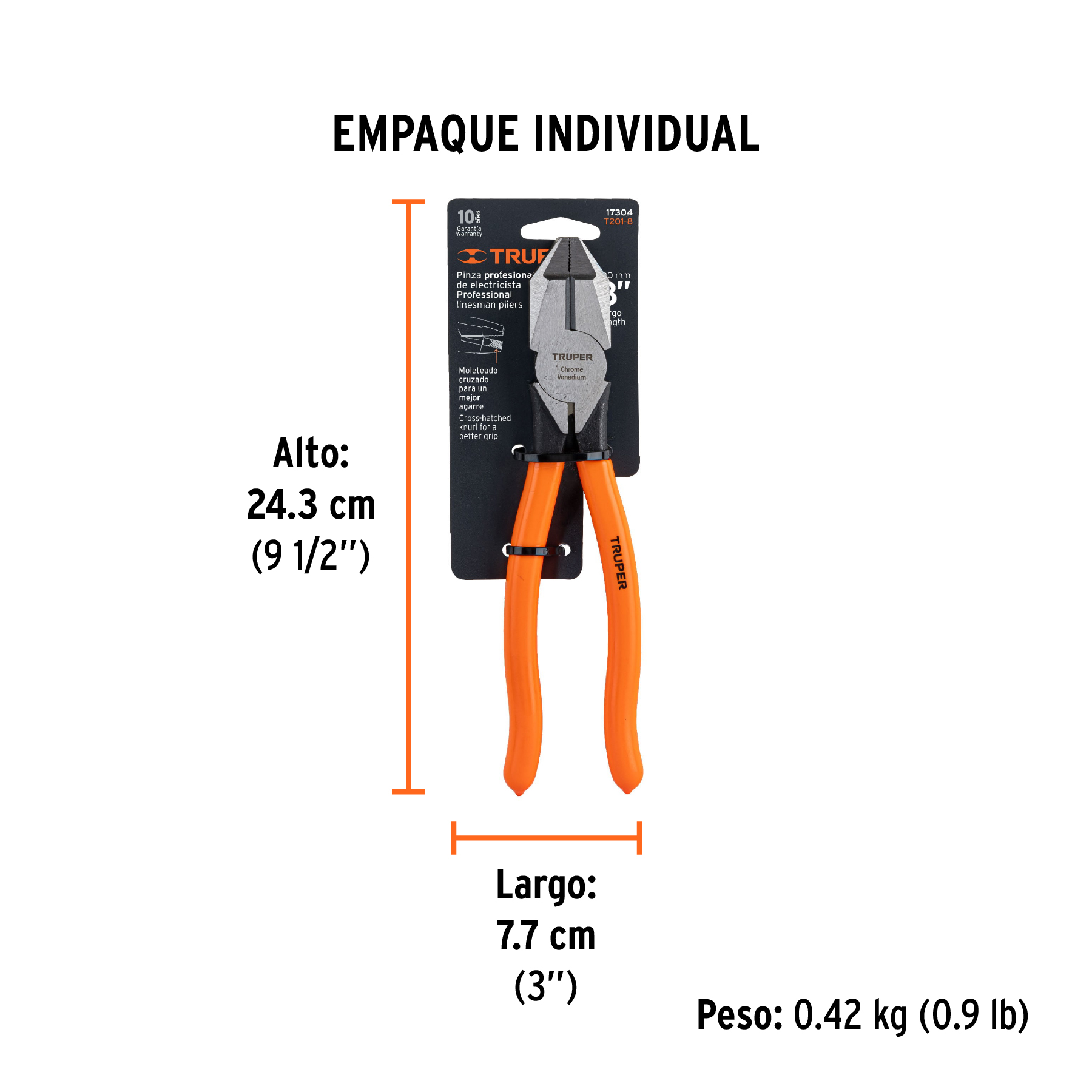 Pinza para electricista 8" uso rudo, mango PVC, TRUPER TRUPER