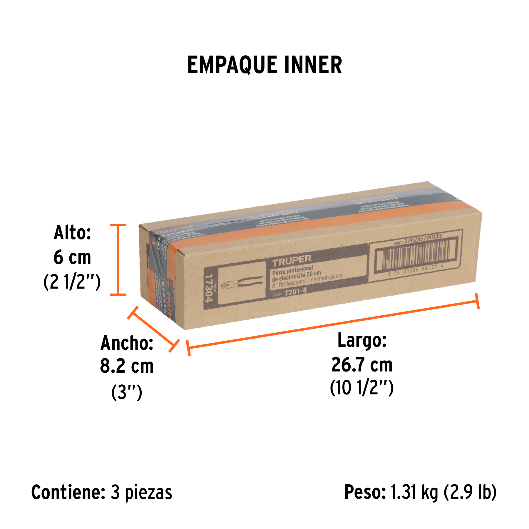 Pinza para electricista 8" uso rudo, mango PVC, TRUPER TRUPER