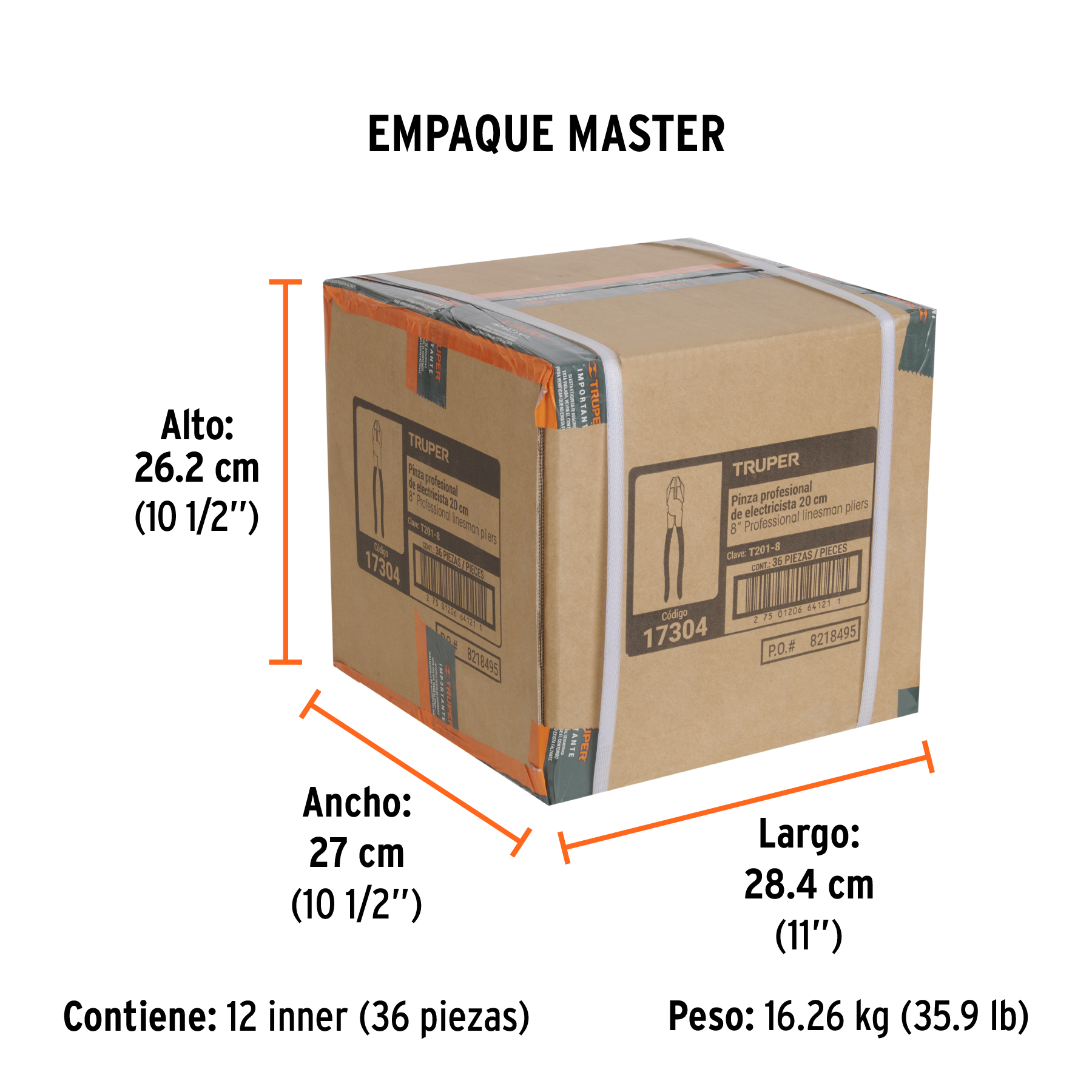 Pinza para electricista 8" uso rudo, mango PVC, TRUPER TRUPER