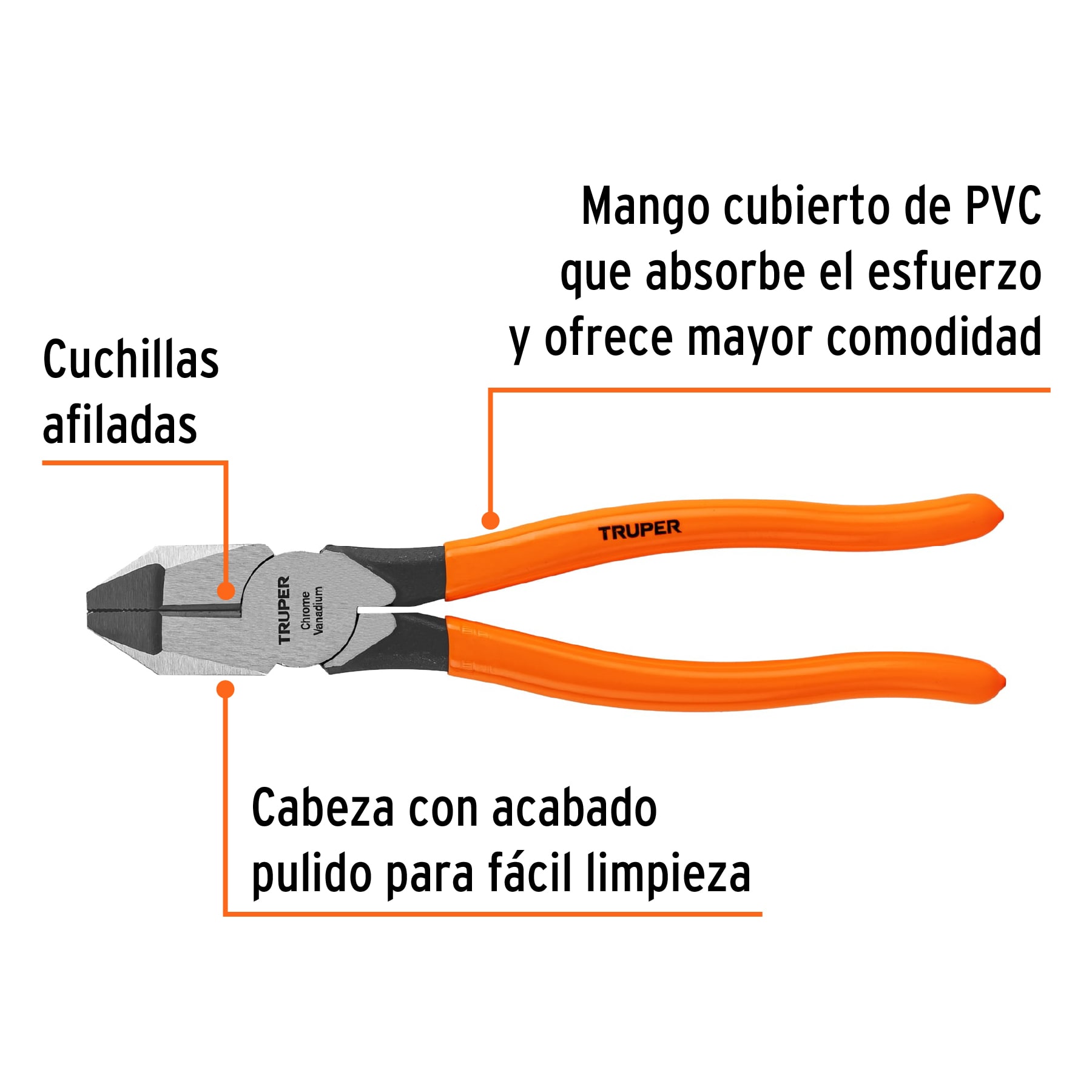Pinza para electricista 9" uso rudo, mango PVC, TRUPER TRUPER