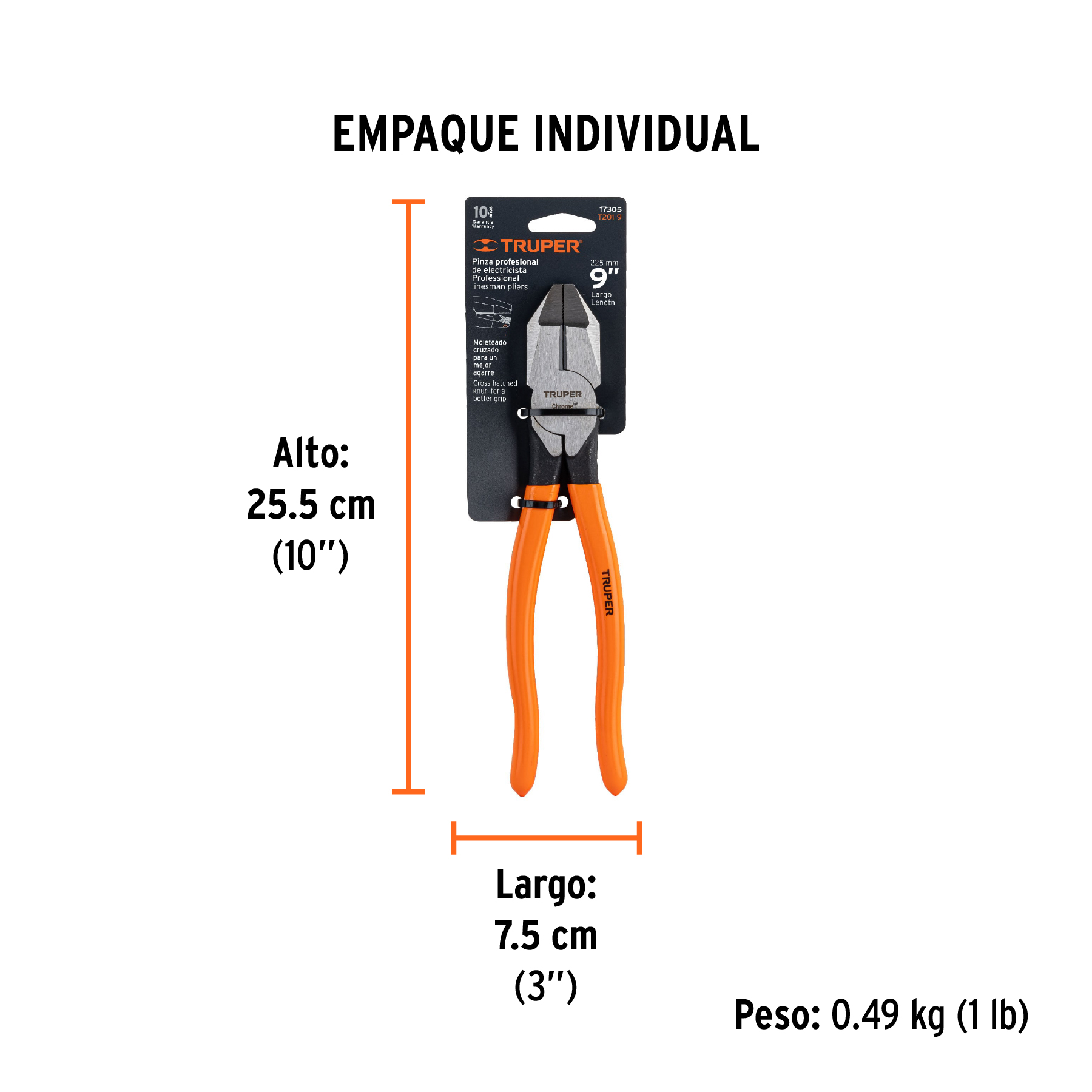 Pinza para electricista 9" uso rudo, mango PVC, TRUPER TRUPER