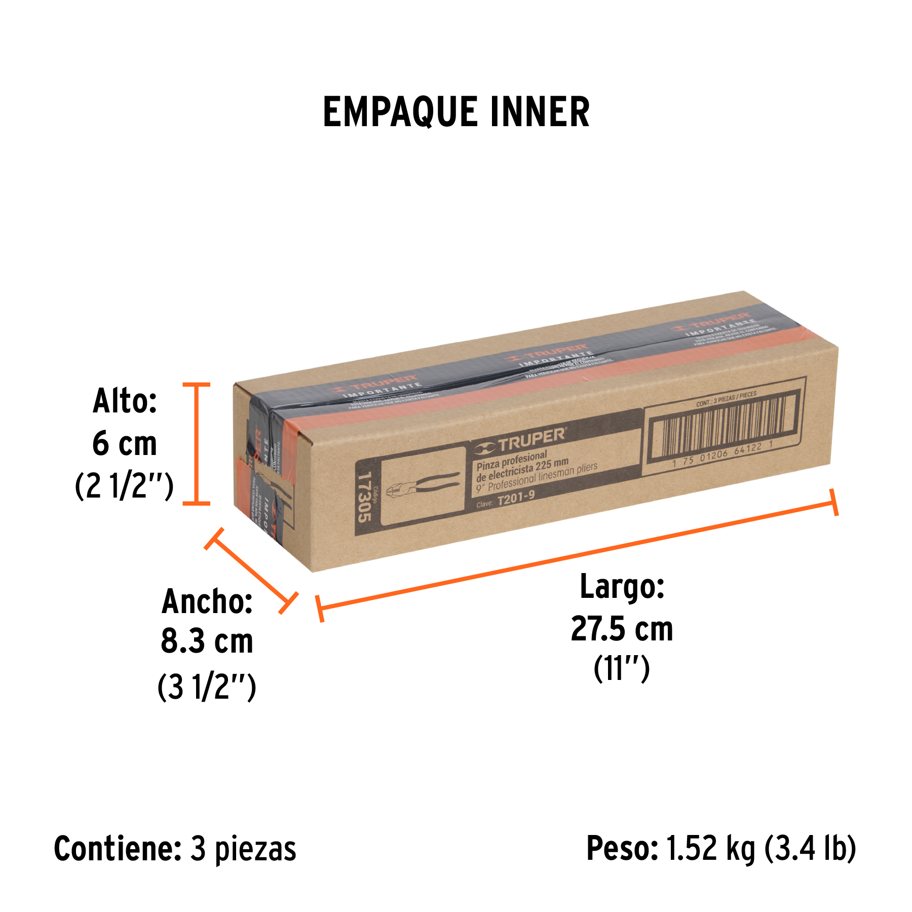Pinza para electricista 9" uso rudo, mango PVC, TRUPER TRUPER
