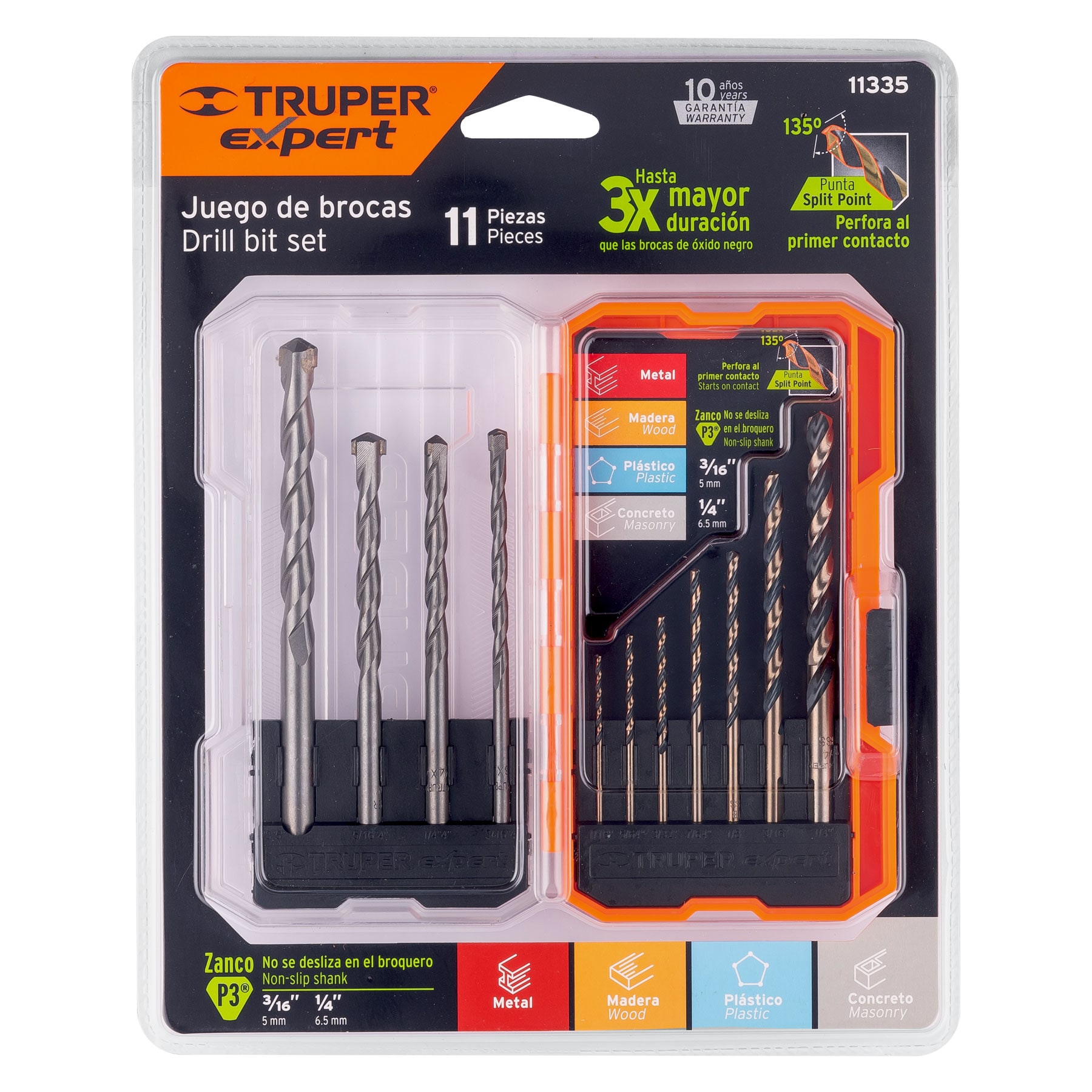 Juego de 11 brocas para metal y concreto en estuche, TRUPER TRUPER