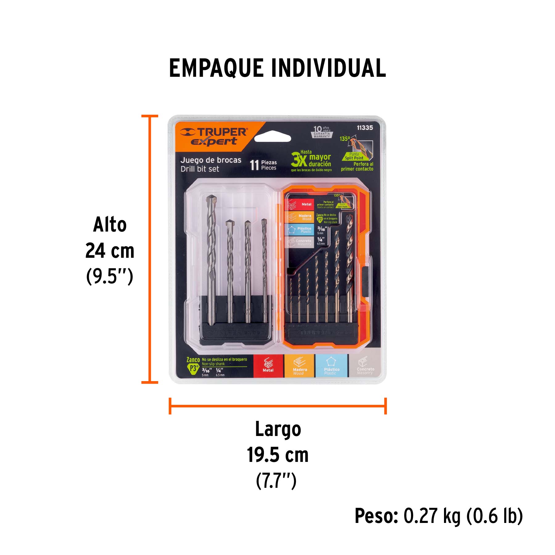 Juego de 11 brocas para metal y concreto en estuche, TRUPER TRUPER