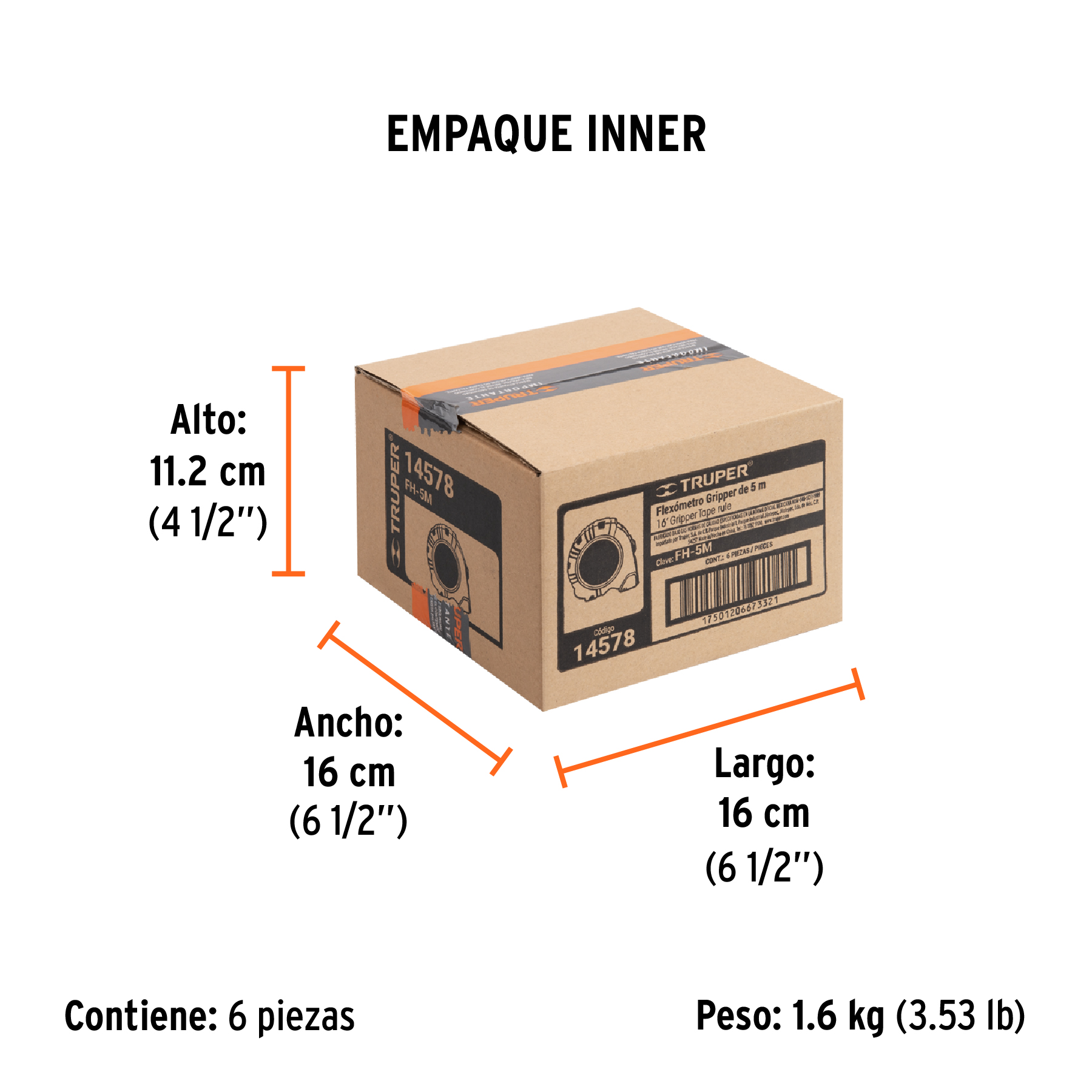 Flexómetro Gripper contra impactos 5 m cinta 19 mm, TRUPER TRUPER
