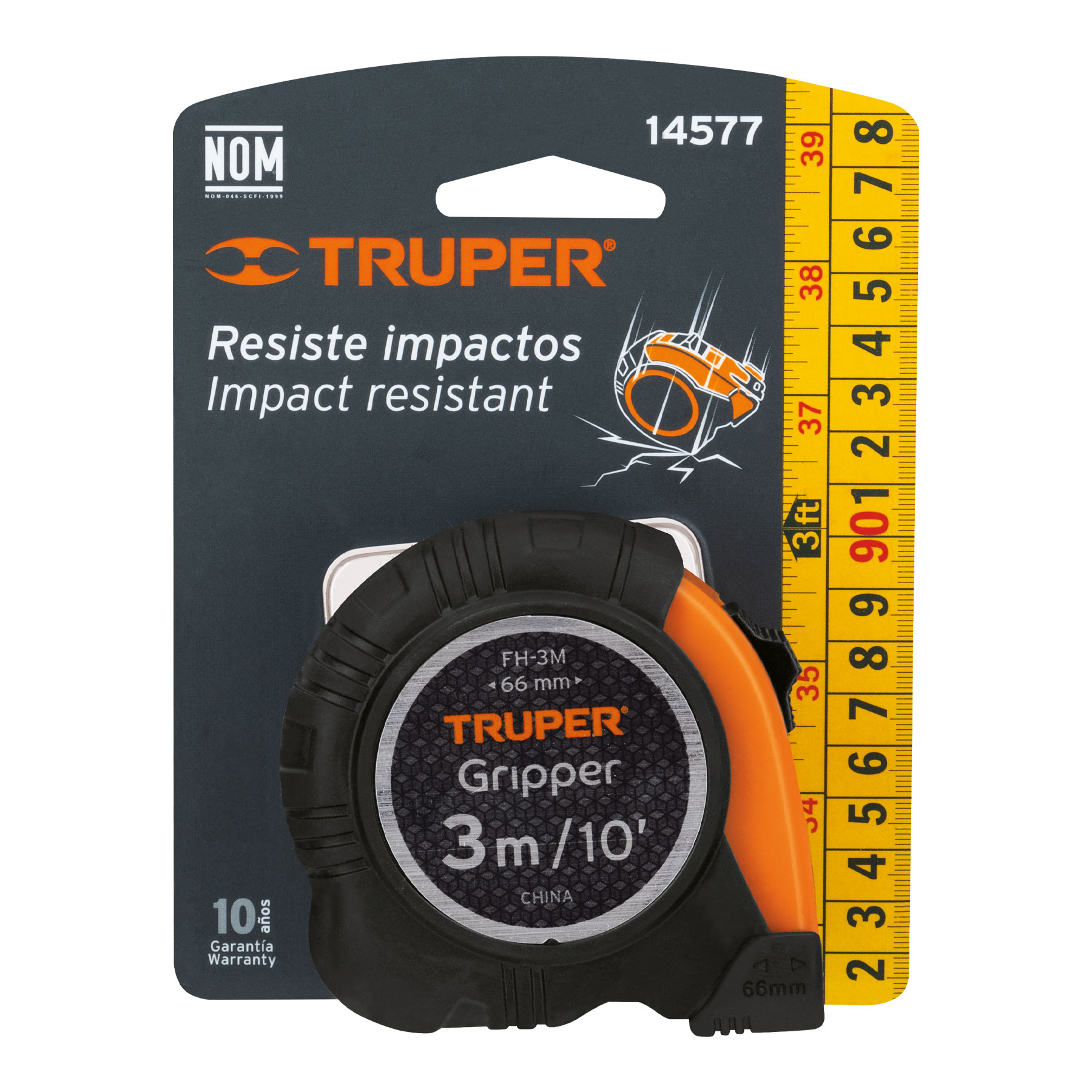Flexómetro Gripper contra impactos 3 m cinta 13 mm, TRUPER TRUPER