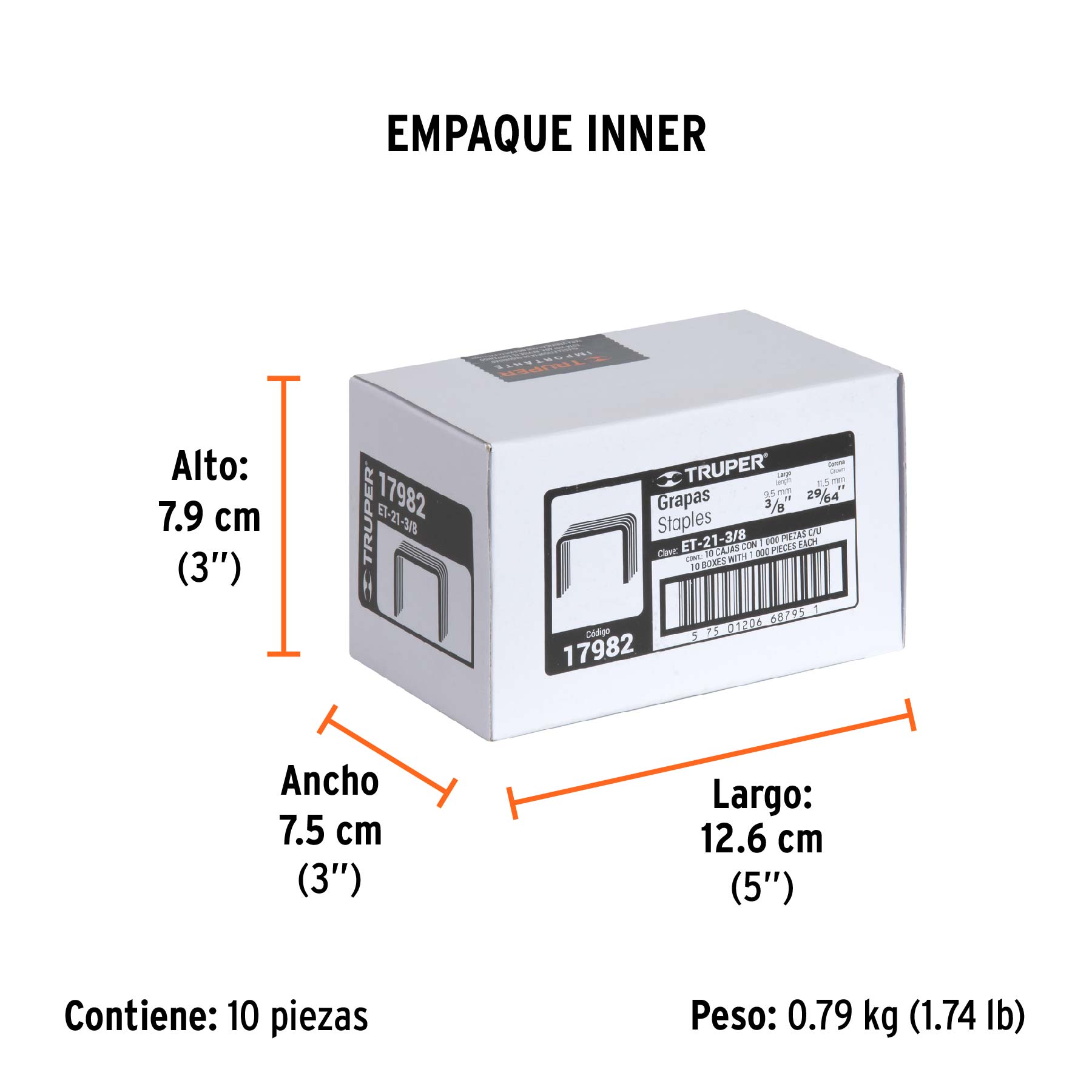1000 grapas 3/8" corona 11.2 mm, para ET-21, TRUPER TRUPER