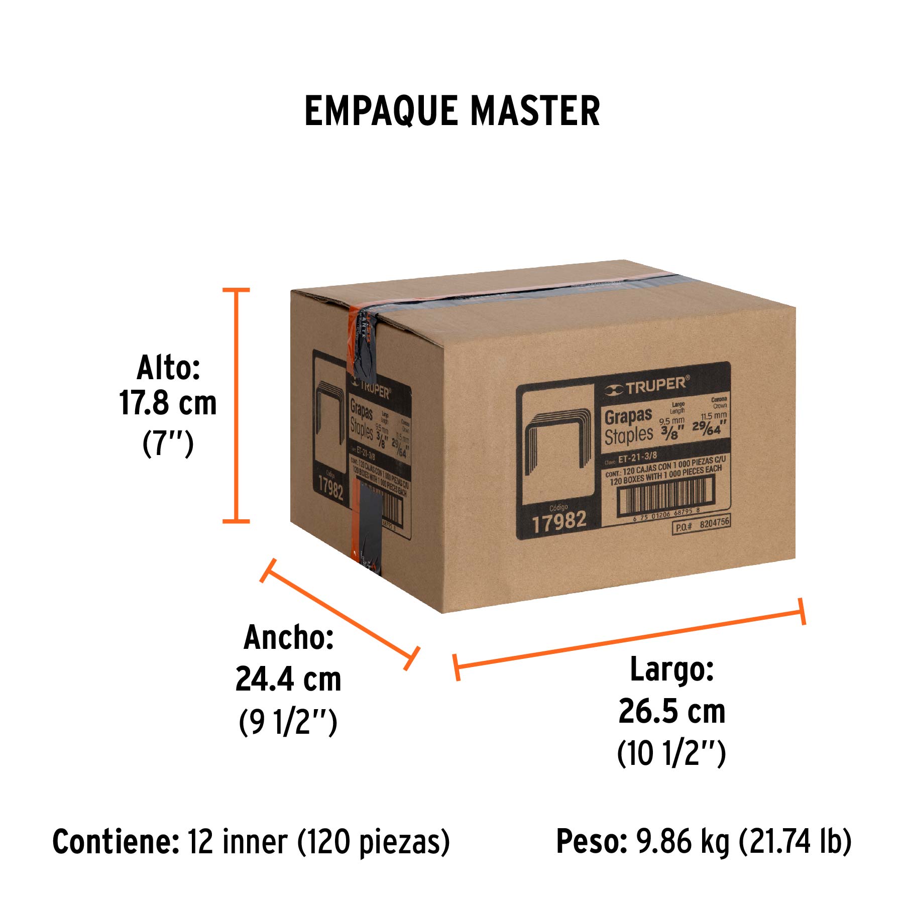 1000 grapas 3/8" corona 11.2 mm, para ET-21, TRUPER TRUPER