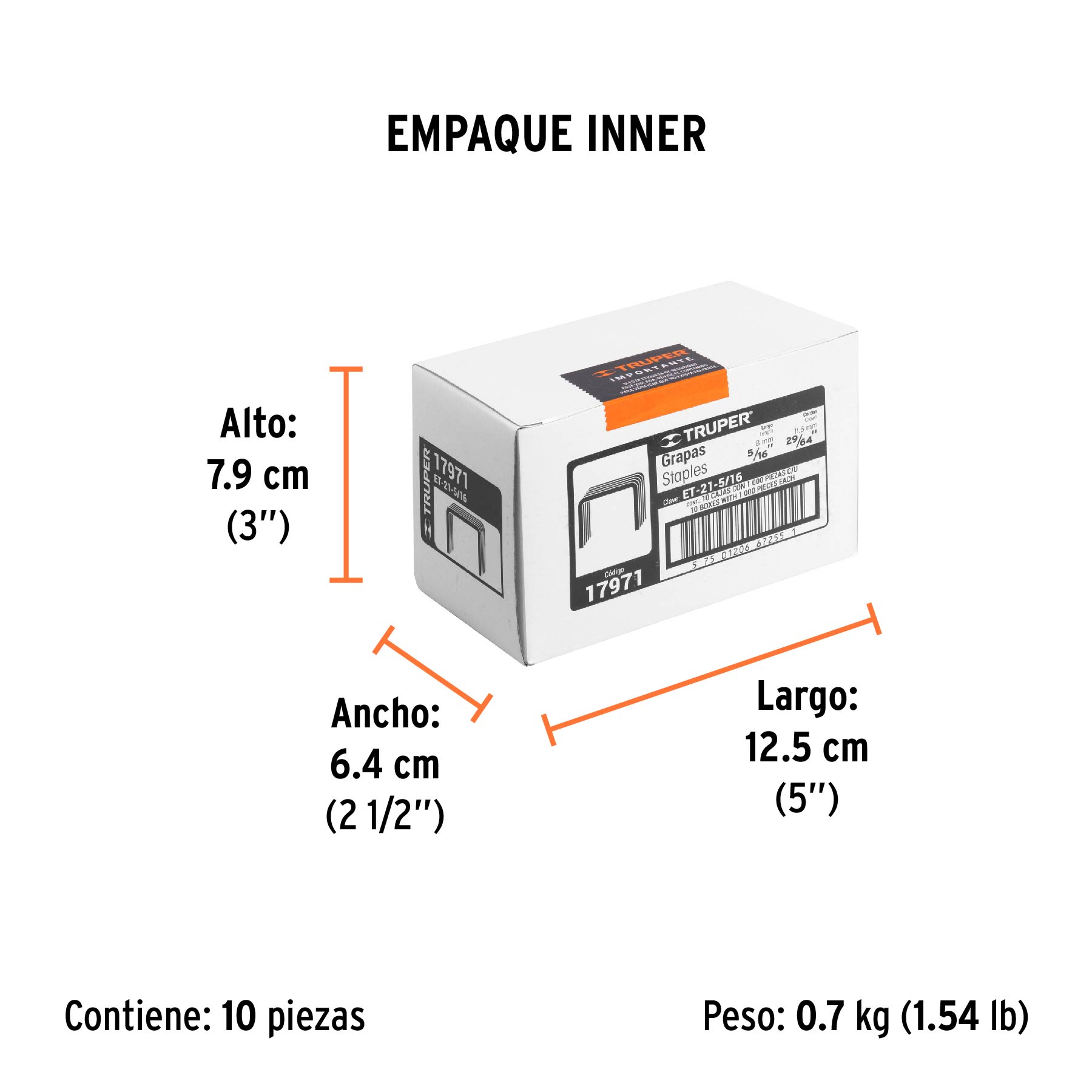 1000 grapas 5/16" corona 11.2 mm, para ET-21 y ET-19, TRUPER TRUPER