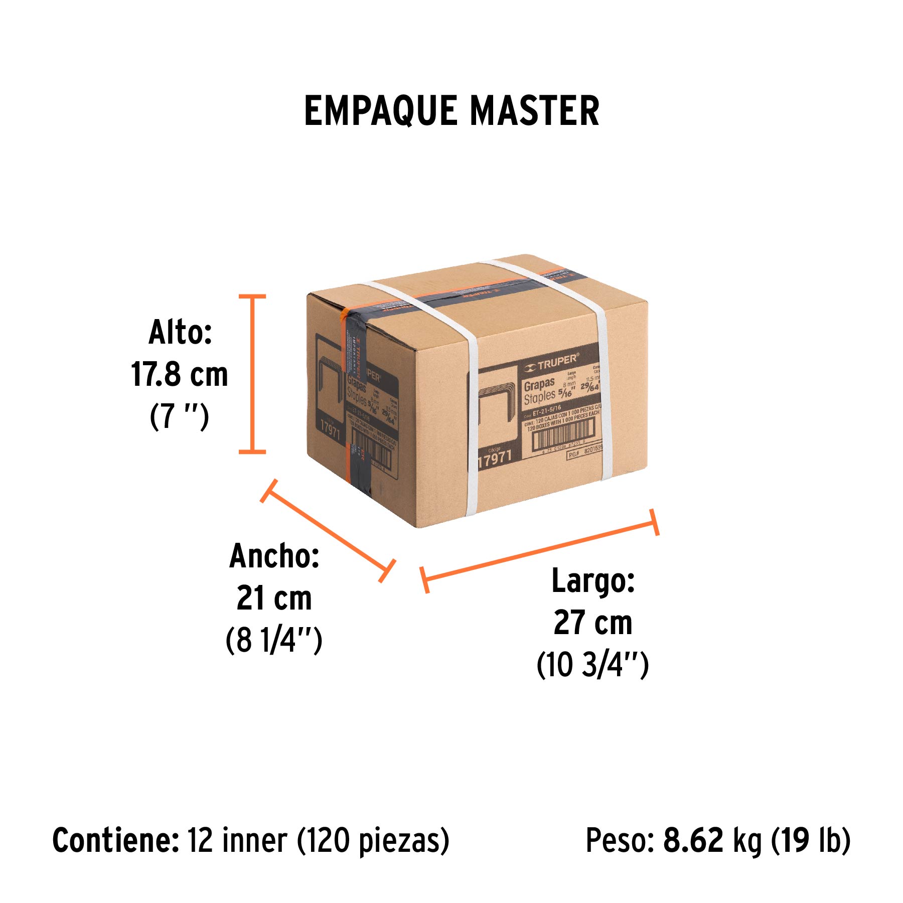 1000 grapas 5/16" corona 11.2 mm, para ET-21 y ET-19, TRUPER TRUPER