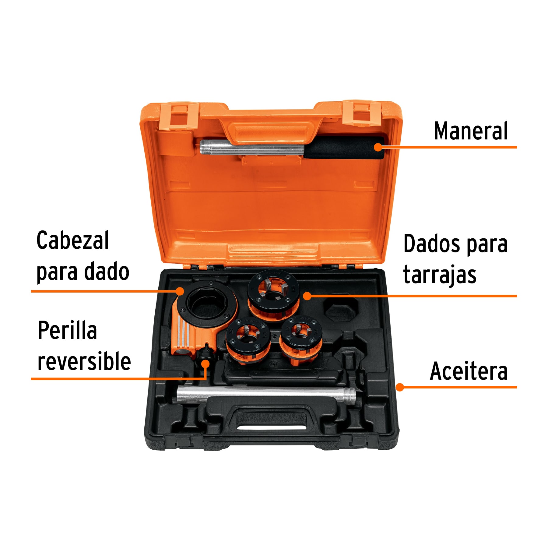 Juego de 4 tarrajas para tubo de 1/2" a 1", TRUPER TRUPER