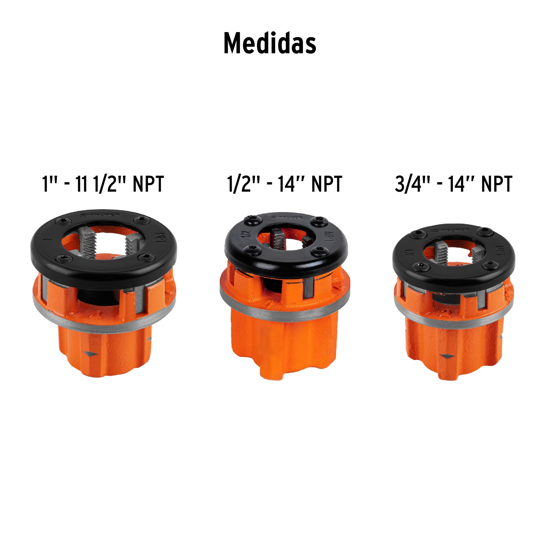 Juego de 4 tarrajas para tubo de 1/2" a 1", TRUPER TRUPER