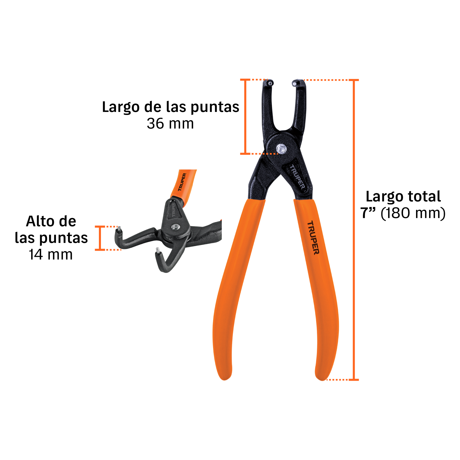 Pinza para cerrar anillos de retención 7", punta 90°, TRUPER TRUPER