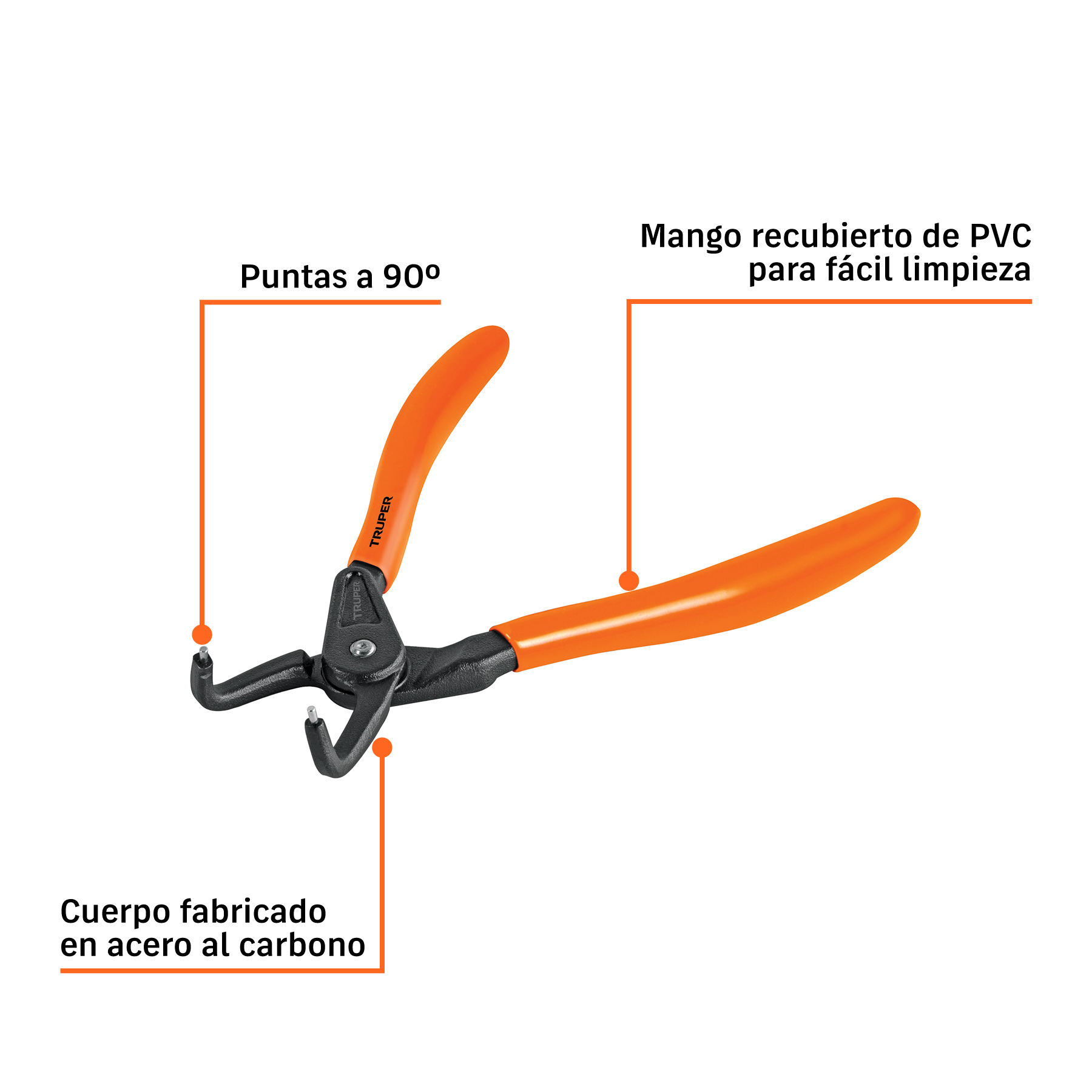Pinza para cerrar anillos de retención 7", punta 90°, TRUPER TRUPER
