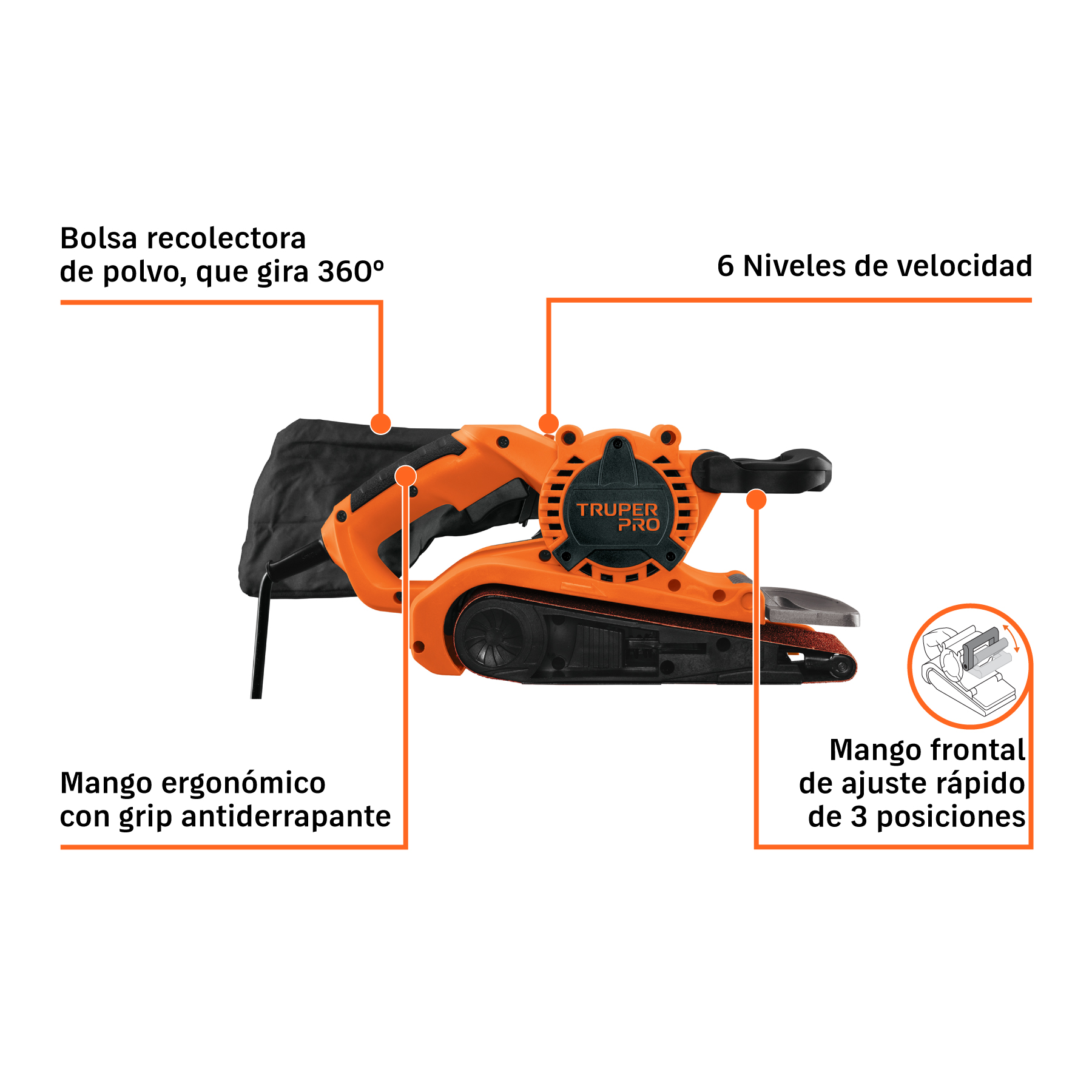 Lijadora de banda 3 x 21", 1010W, TRUPER PRO TRUPER