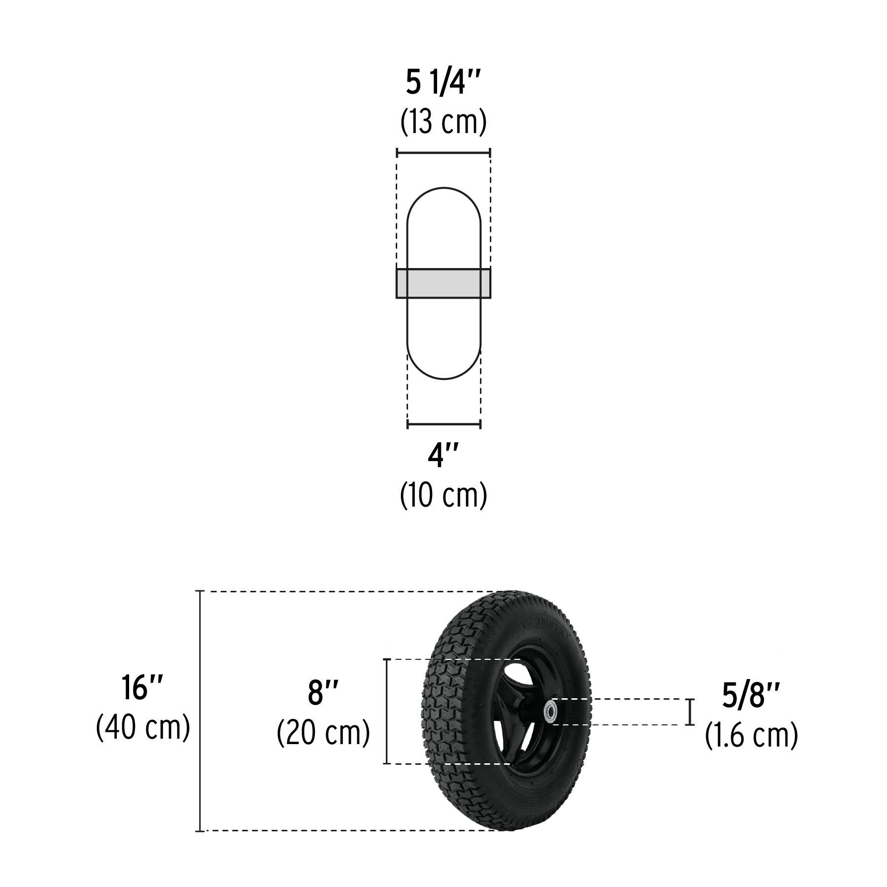 Llanta completa neumática 16", incluye eje y baleros TRUPER