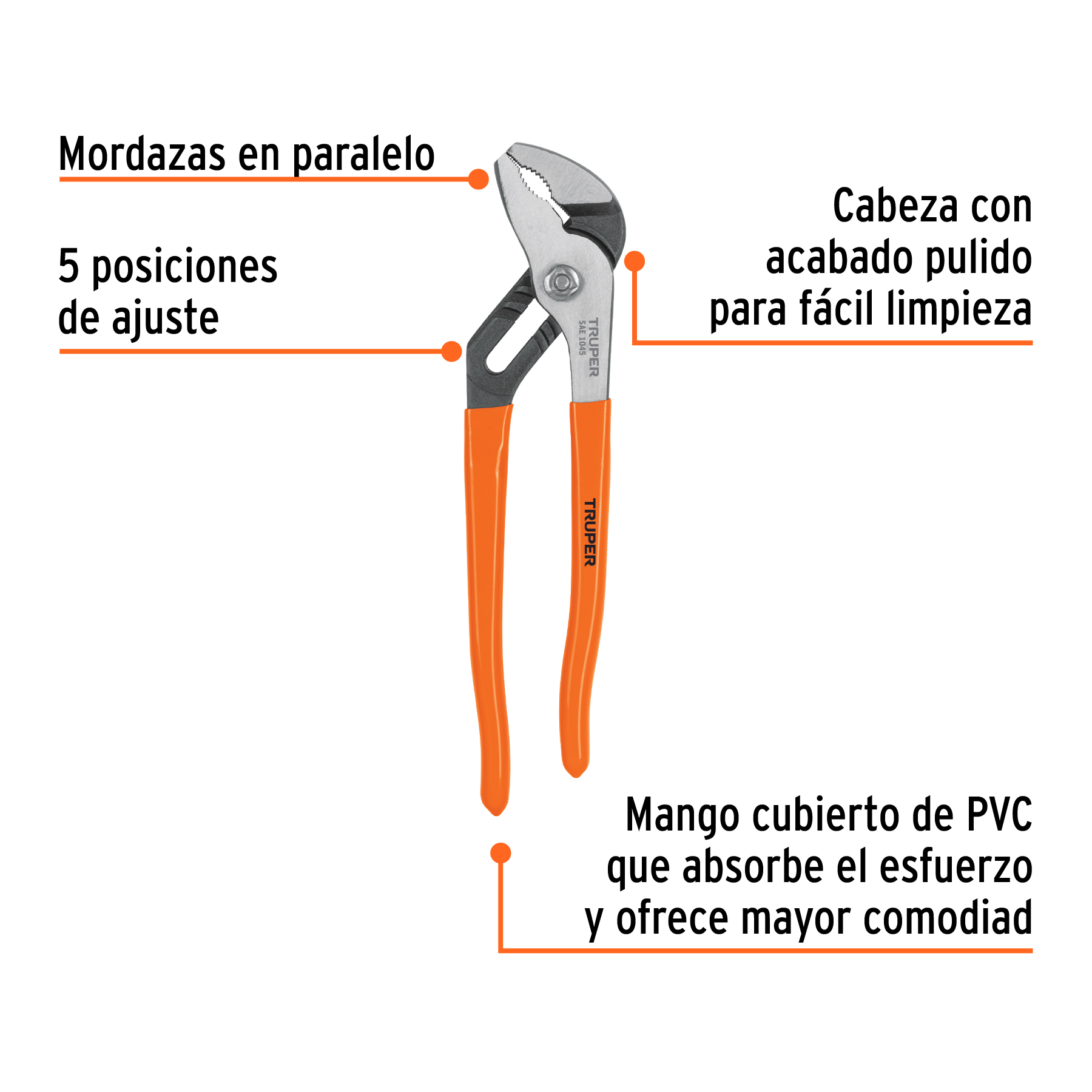 Pinza de extensión 10" mango de PVC, TRUPER TRUPER