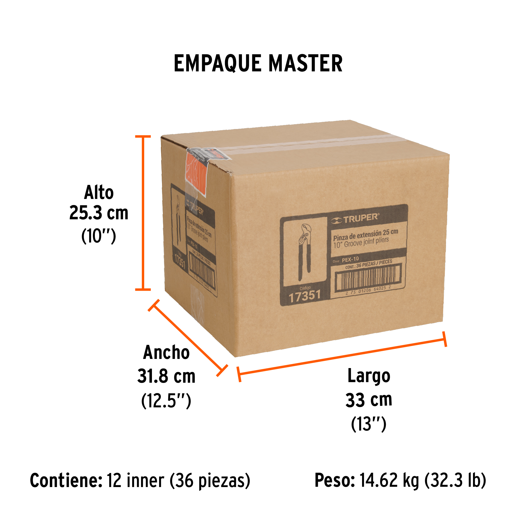 Pinza de extensión 10" mango de PVC, TRUPER TRUPER