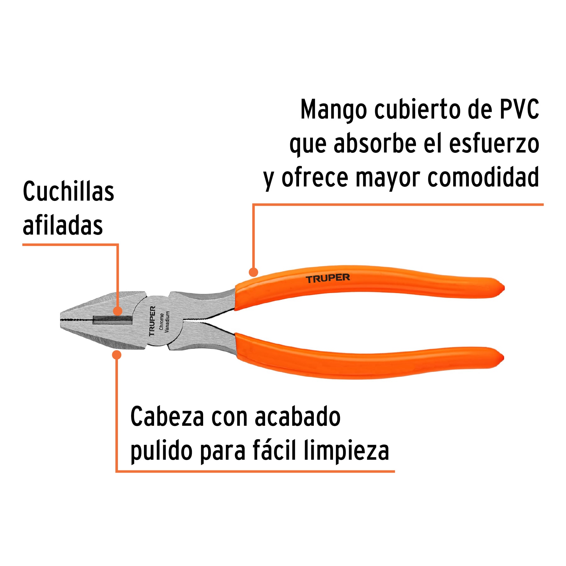 Pinza para electricista 8" mango de PVC, TRUPER TRUPER