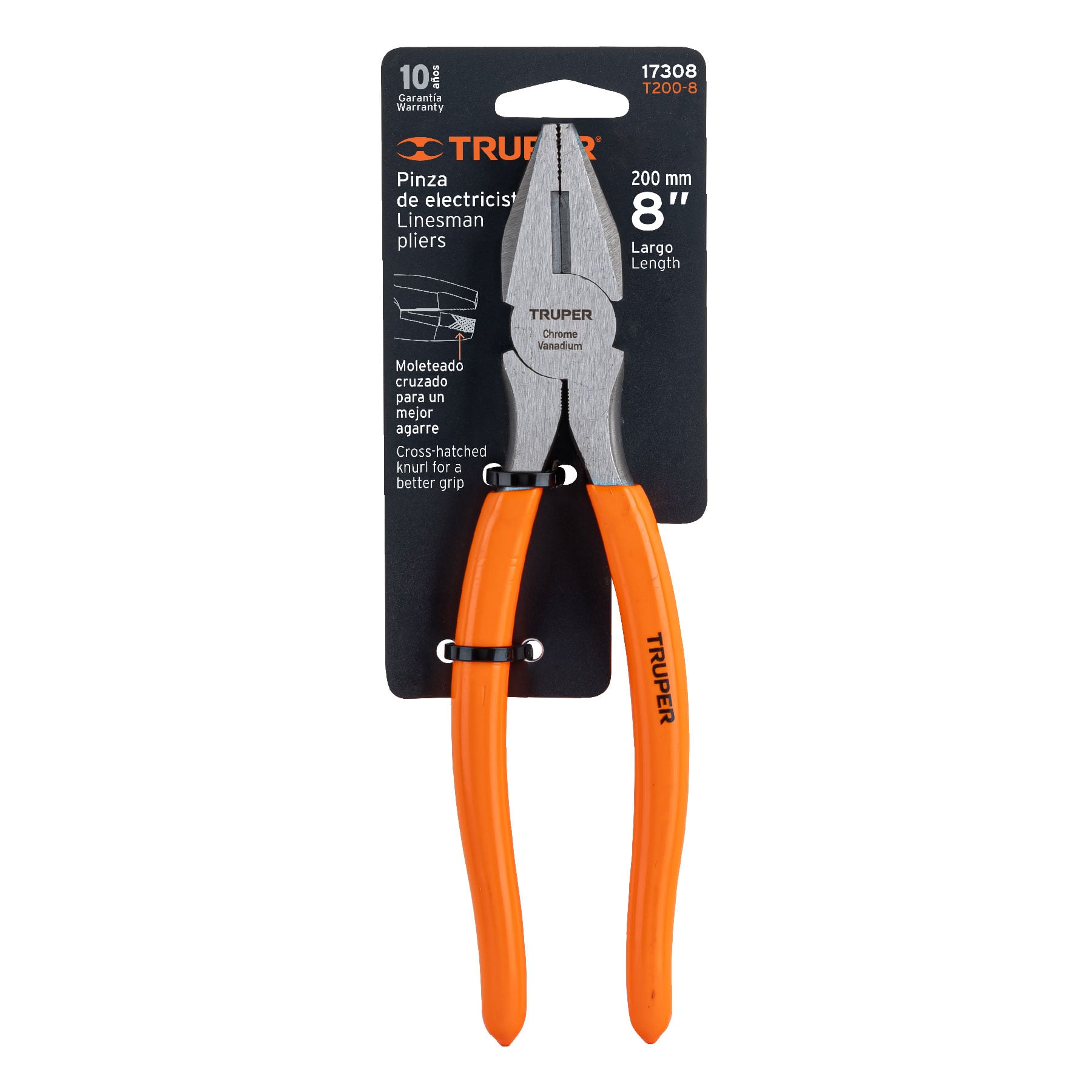 Pinza para electricista 8" mango de PVC, TRUPER TRUPER