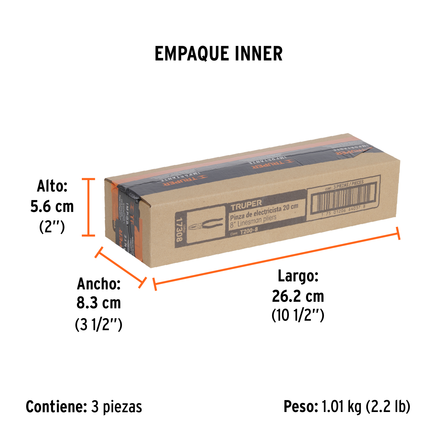 Pinza para electricista 8" mango de PVC, TRUPER TRUPER