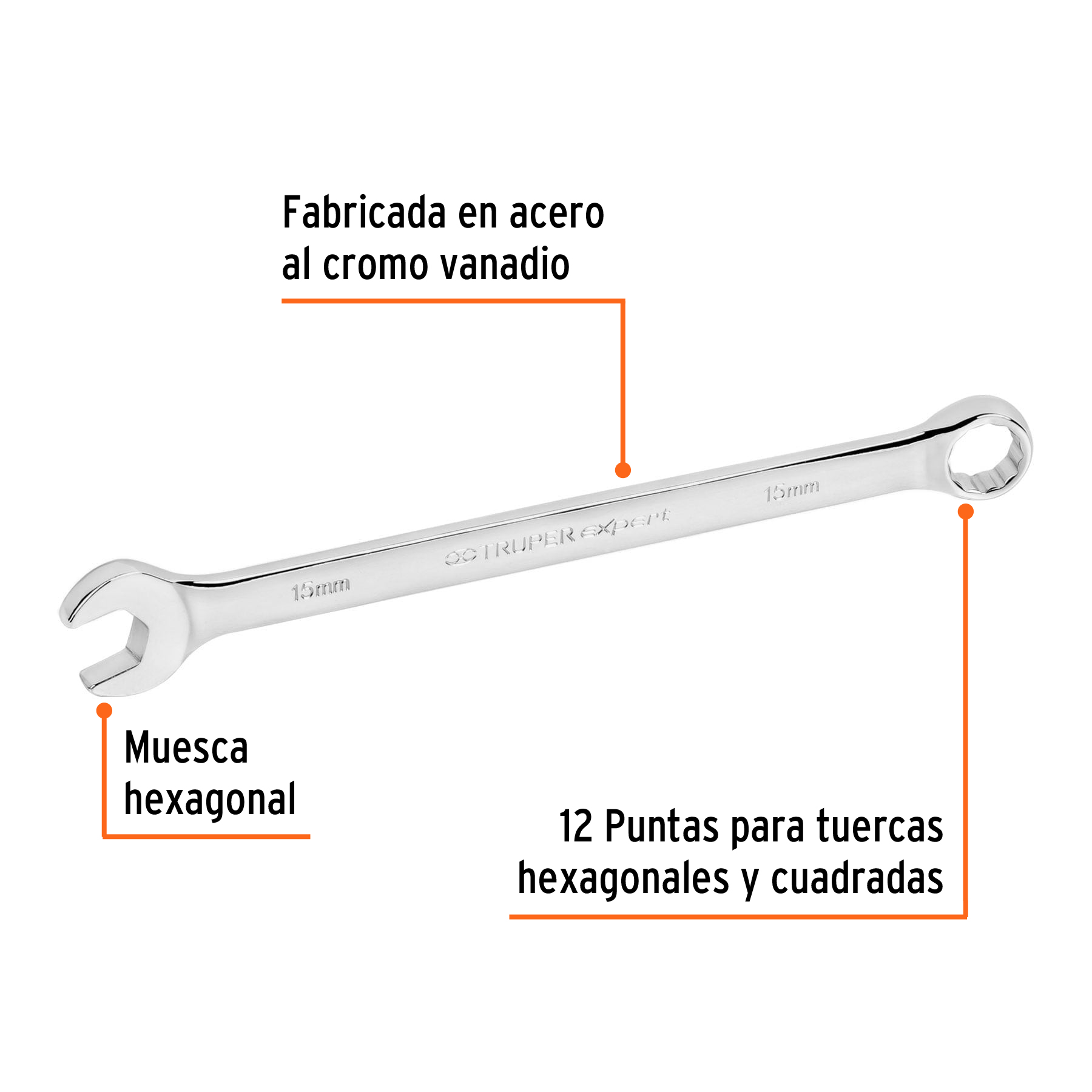 Llave combinada extralarga 15 mm x 230 mm de largo, EXPERT TRUPER
