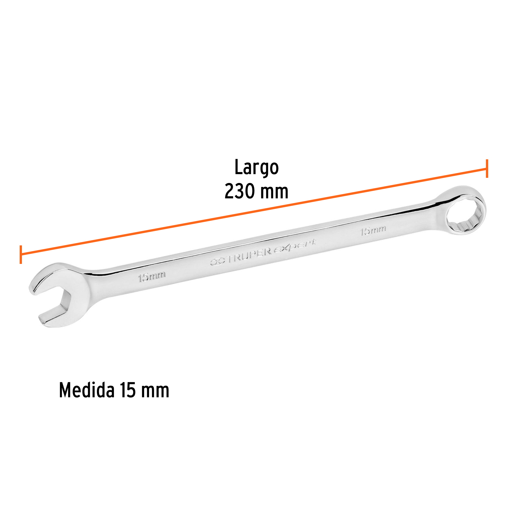 Llave combinada extralarga 15 mm x 230 mm de largo, EXPERT TRUPER