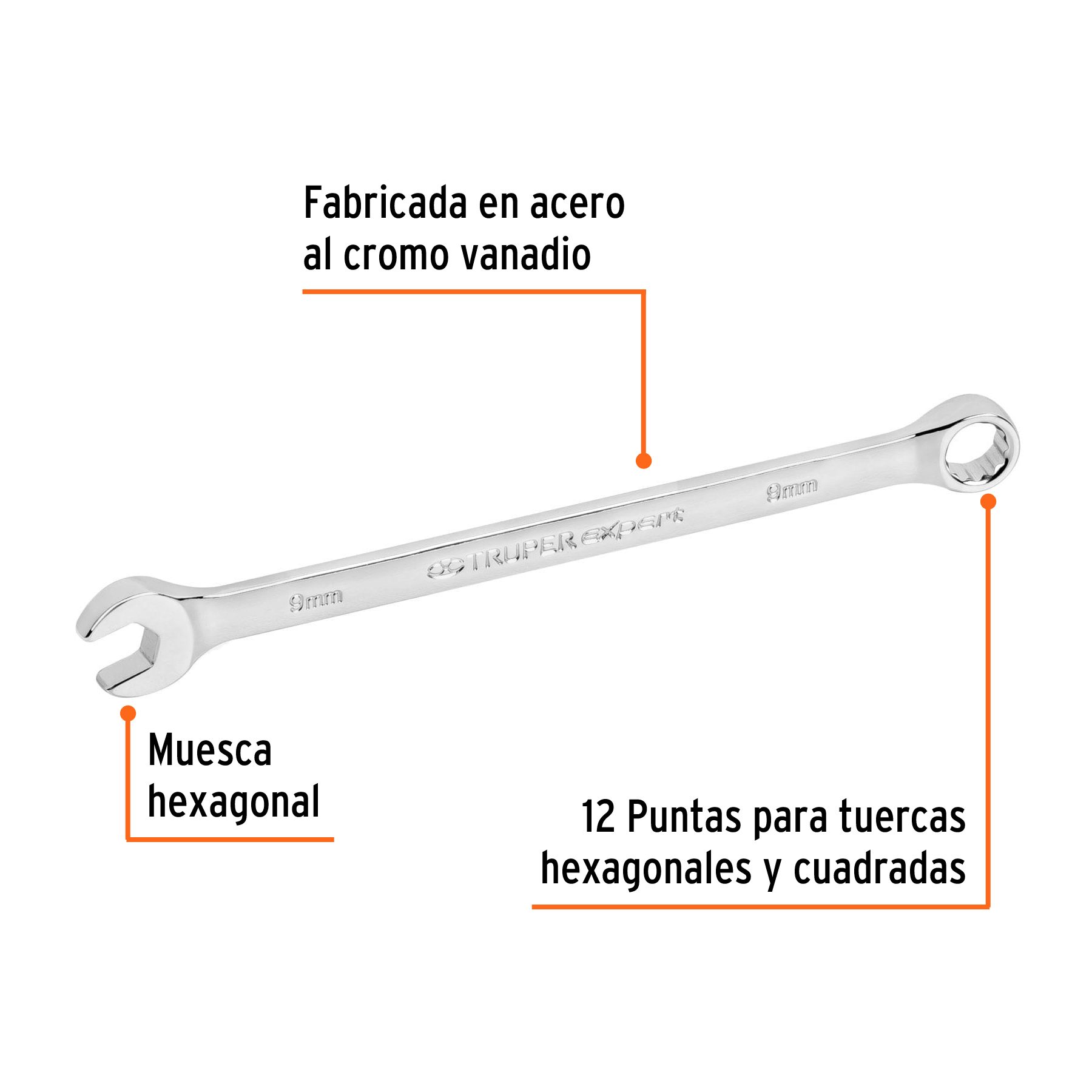 Llave combinada extralarga 9 mm x 157 mm de largo, EXPERT TRUPER