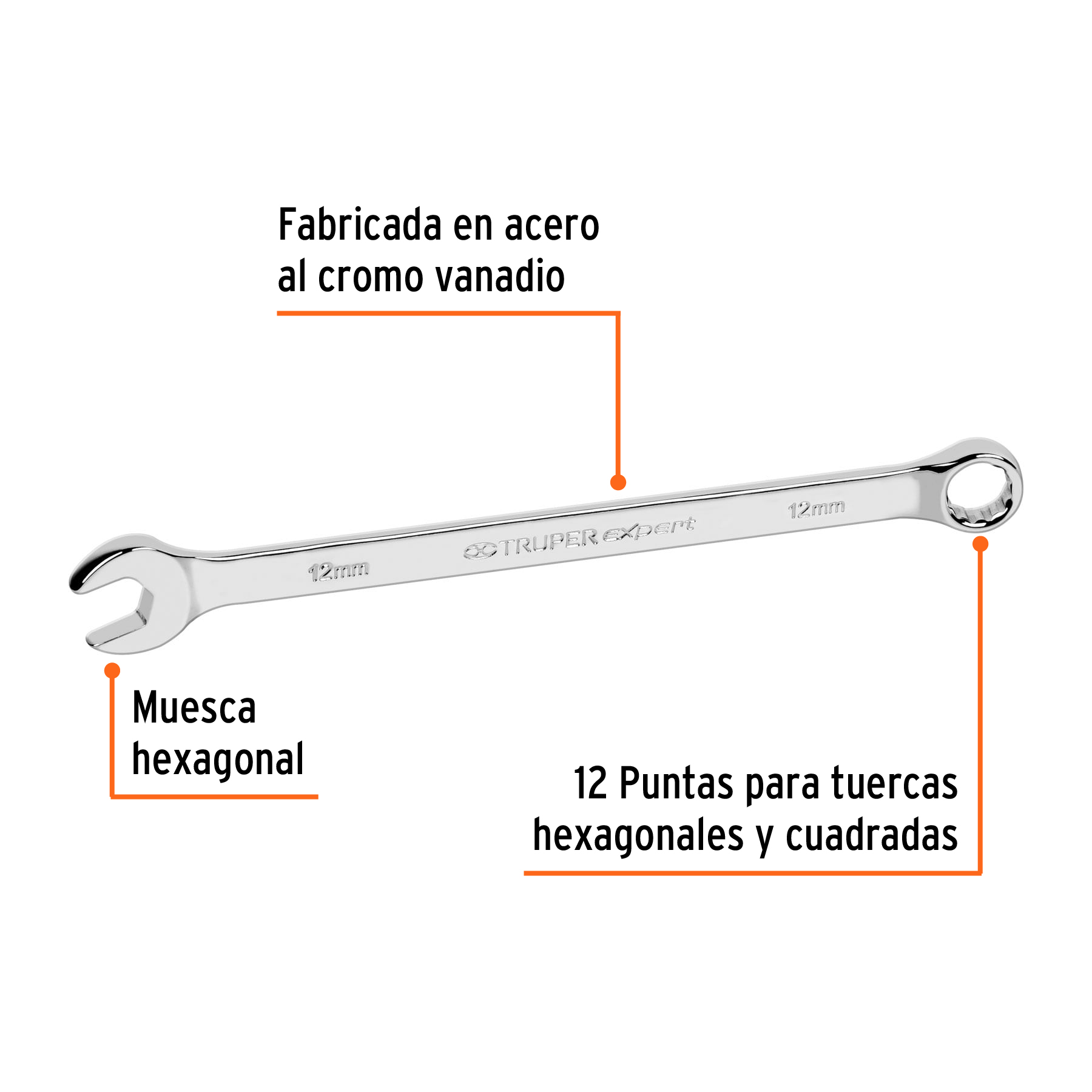 Llave combinada extralarga 12 mm x 193 mm de largo, EXPERT TRUPER