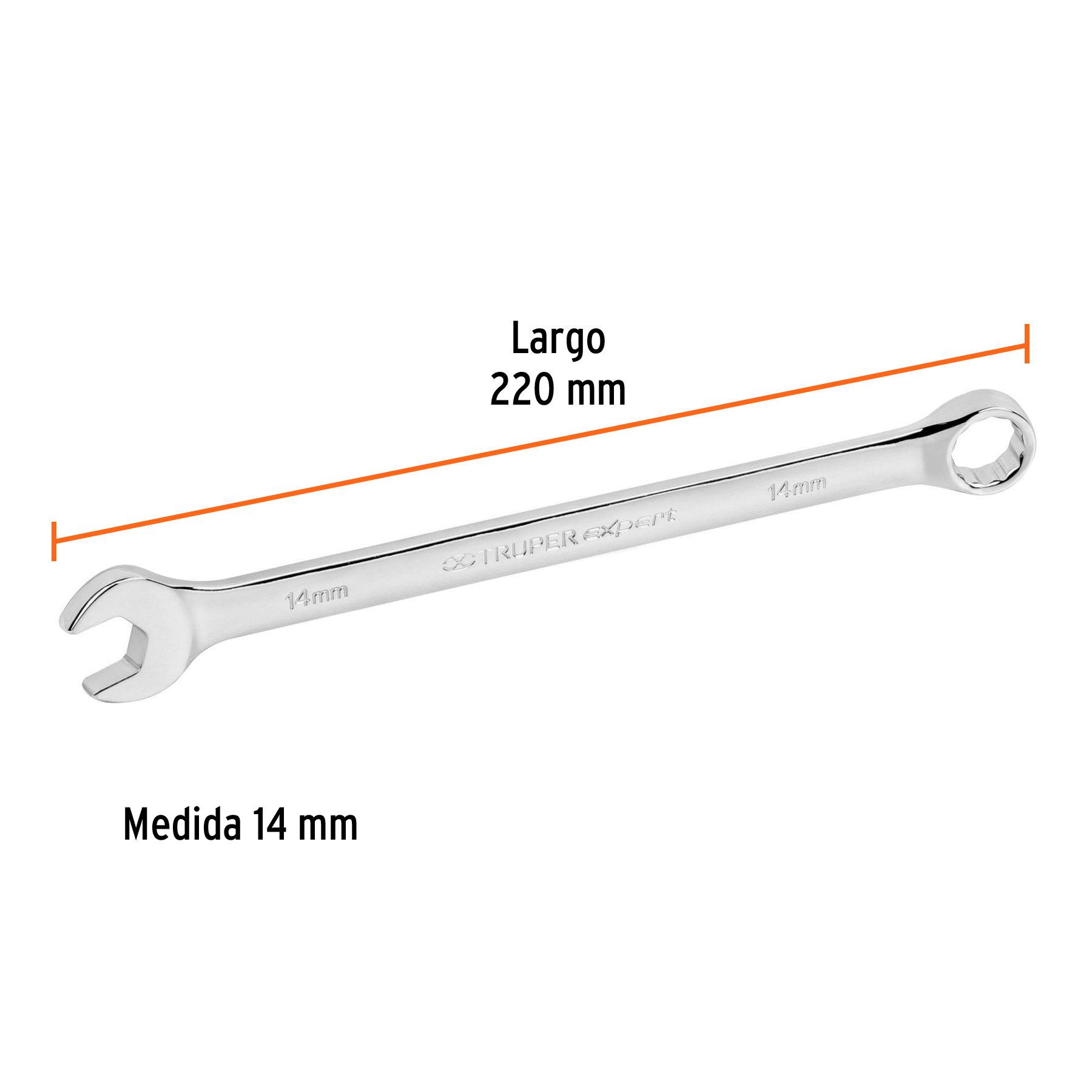 Llave combinada extralarga 14 mm x 220 mm de largo, EXPERT TRUPER