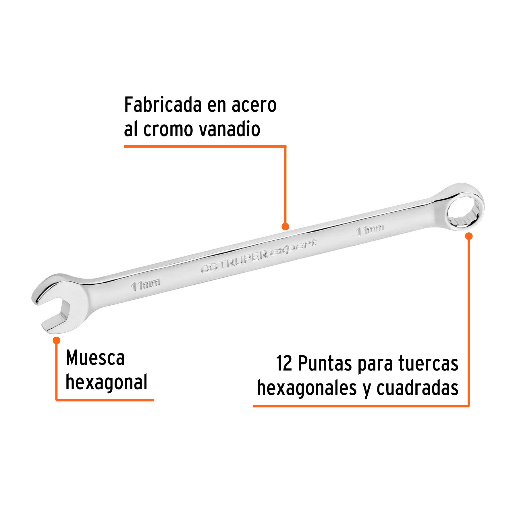 Llave combinada extralarga 11 mm x 183 mm de largo, EXPERT TRUPER