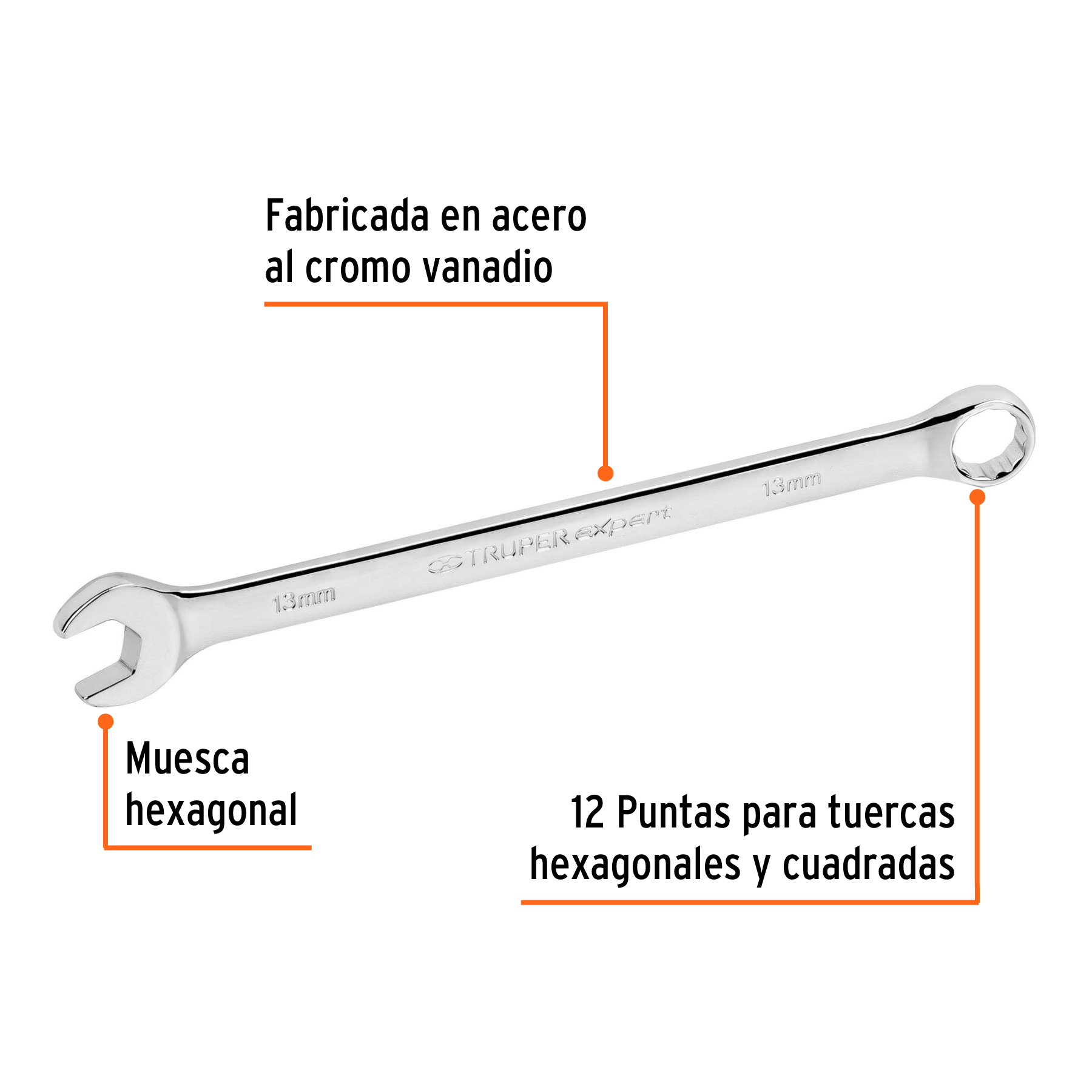 Llave combinada extralarga 13 mm x 202 mm de largo, EXPERT TRUPER