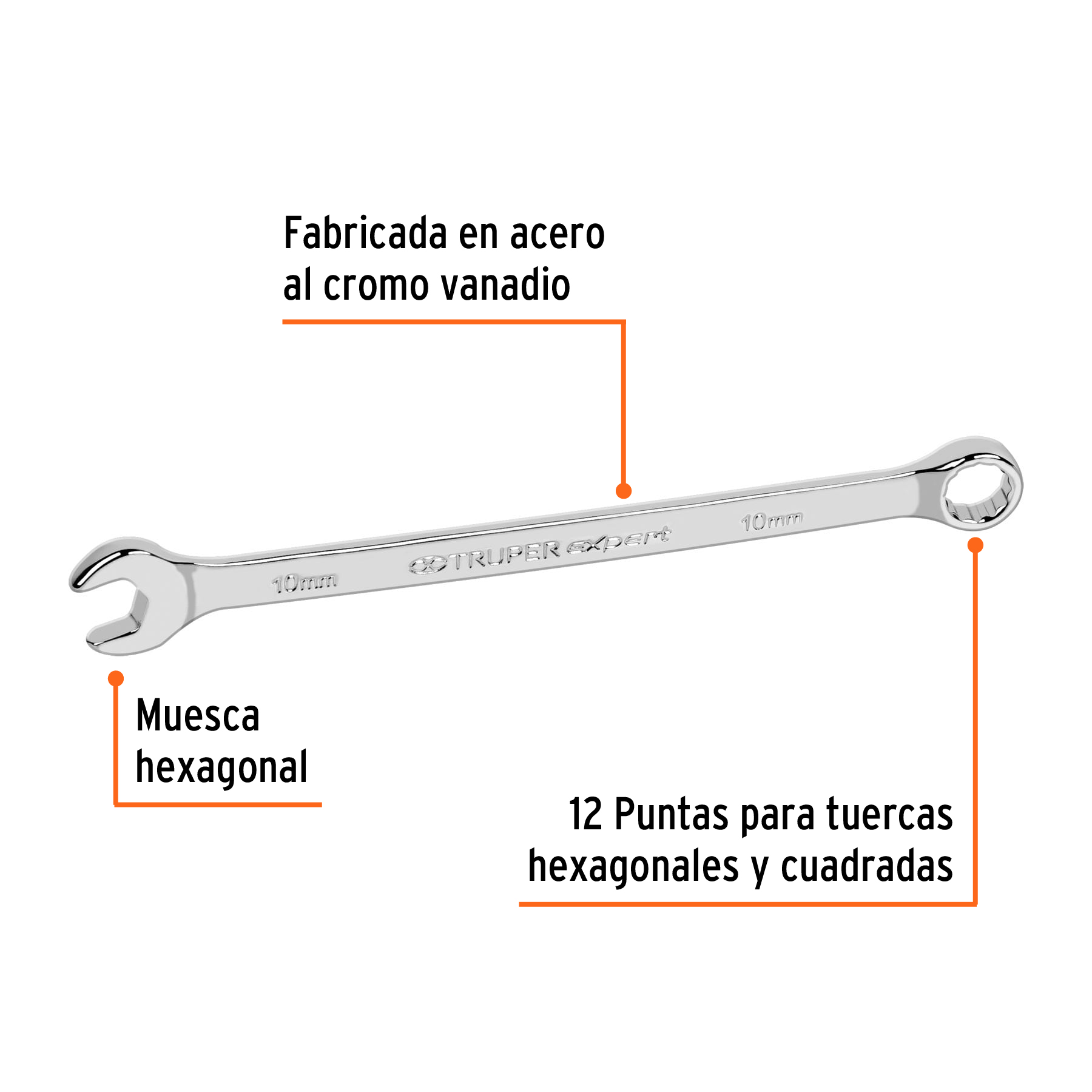 Llave combinada extralarga 10 mm x 164 mm de largo, EXPERT TRUPER