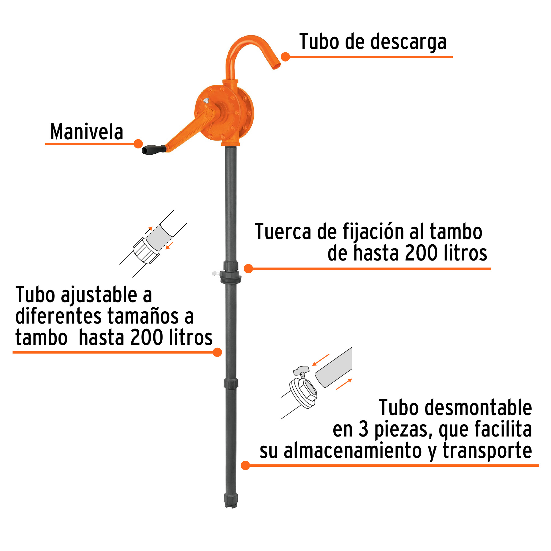 Bomba manual extractora de ácidos con manivela, TRUPER TRUPER