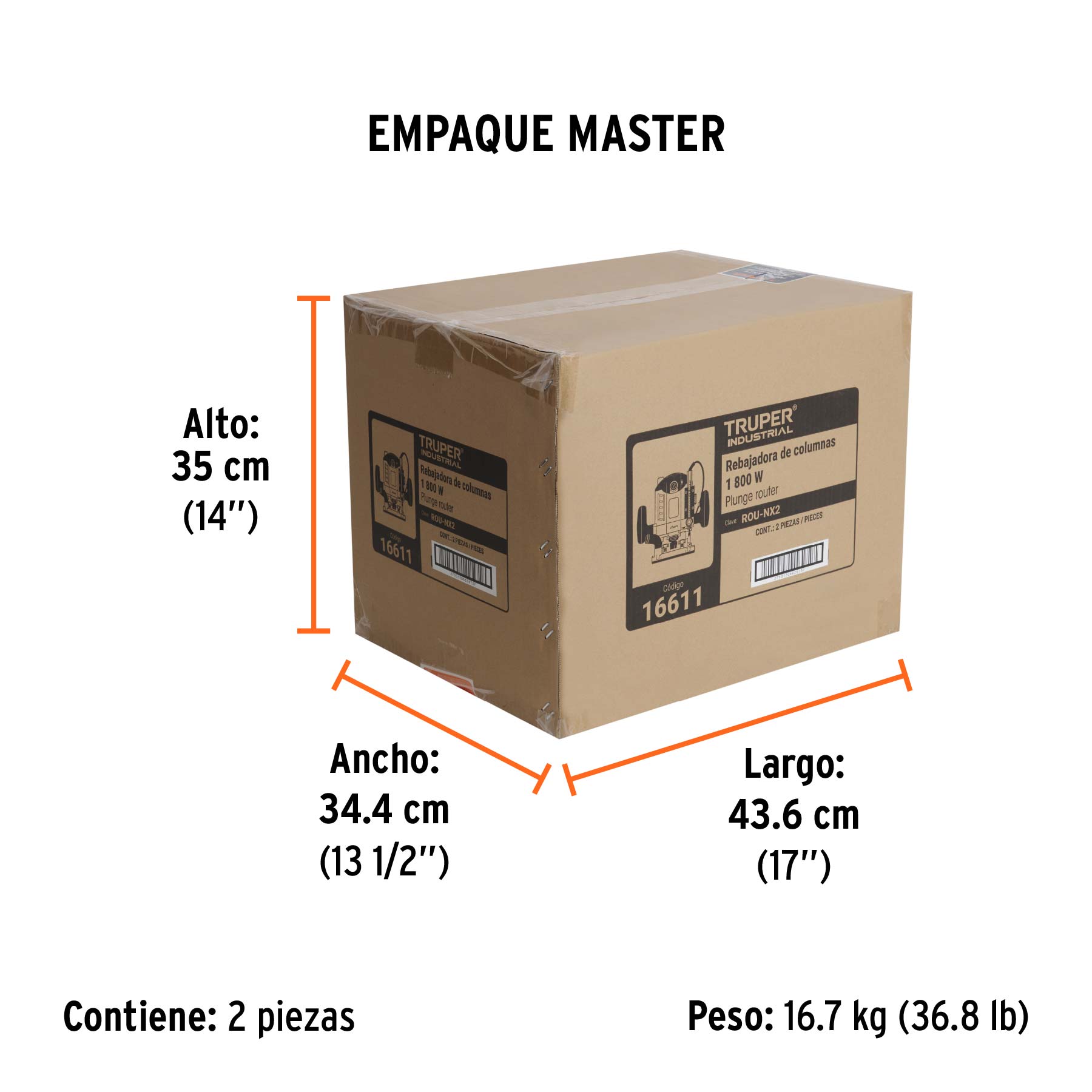 Router (Rebajadora) 1800W, 2-1/2 HP, TRUPER INDUSTRIAL TRUPER