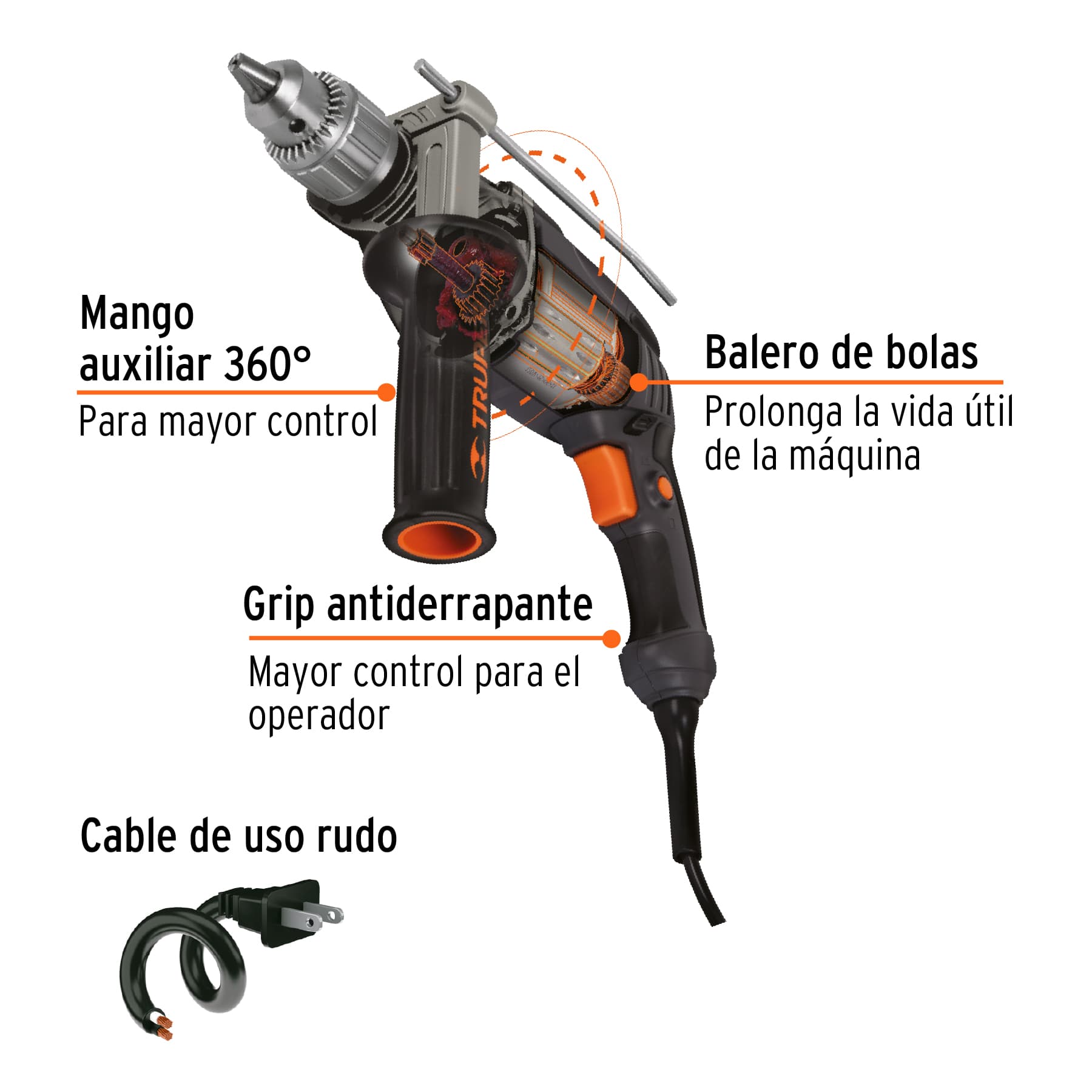Taladro 1/2" 700 W, industrial, TRUPER TRUPER
