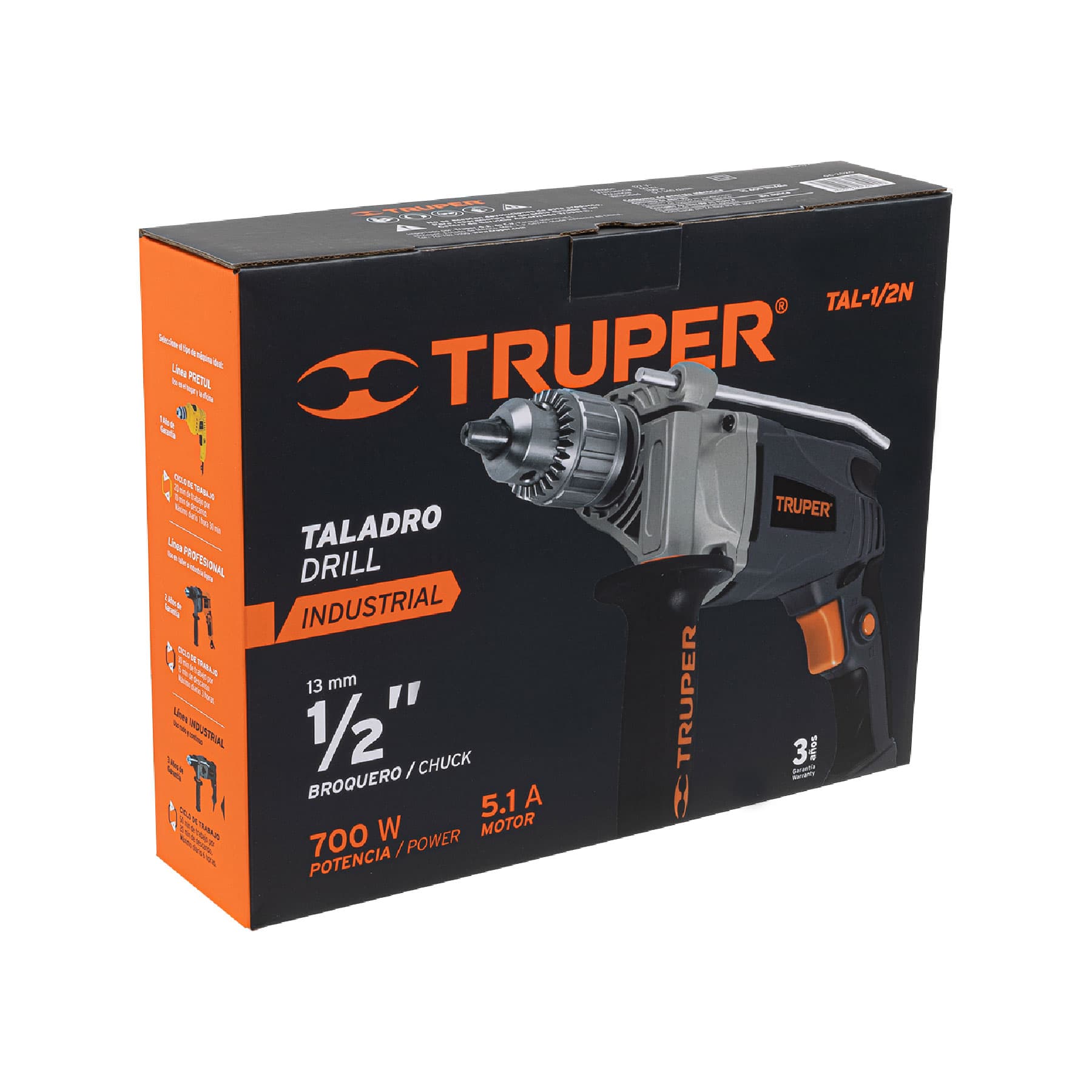 Taladro 1/2" 700 W, industrial, TRUPER TRUPER